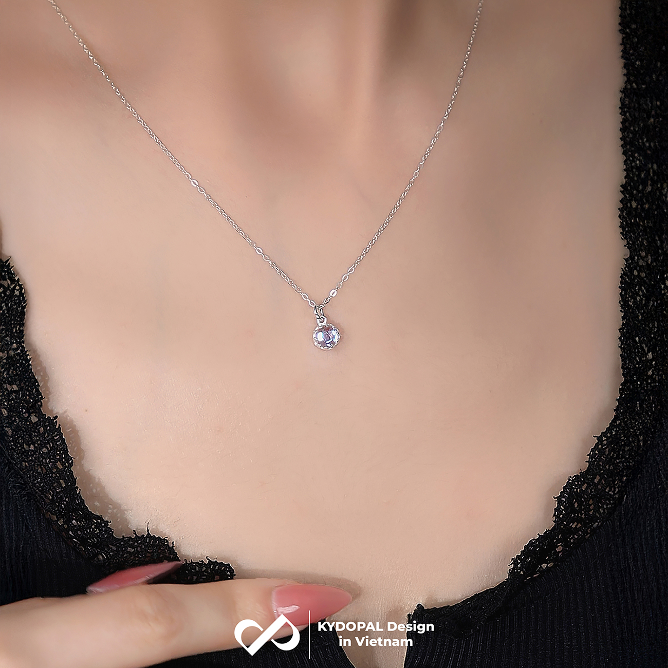 Dây chuyền bạc nữ KYDOPAL vòng cổ đá mặt tròn moonstone mini xinh xắn - PAL9C3C58