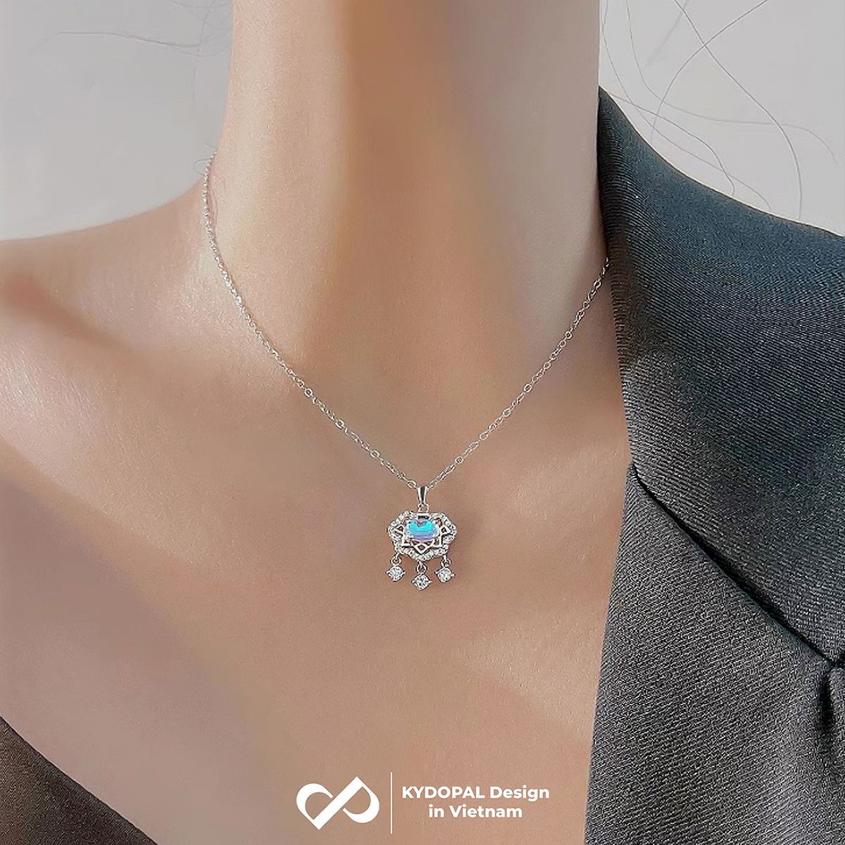 Dây chuyền bạc nữ KYDOPAL Mặt khóa trường mệnh gắn đá màu đổi sắc trang sức bạc 925 - PAL9C3C44