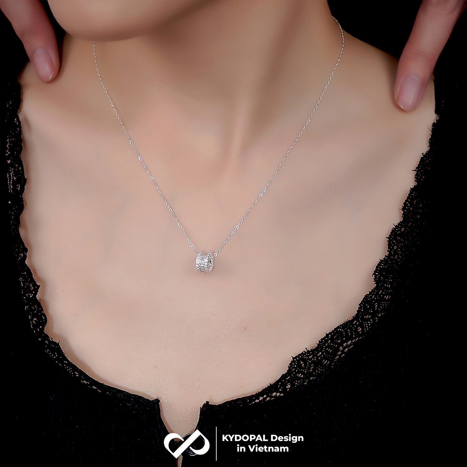 Dây chuyền bạc nữ KYDOPAL mặt hộp nạm đá Baguette cá tính trang sức bạc 925 - PAL9C3C8