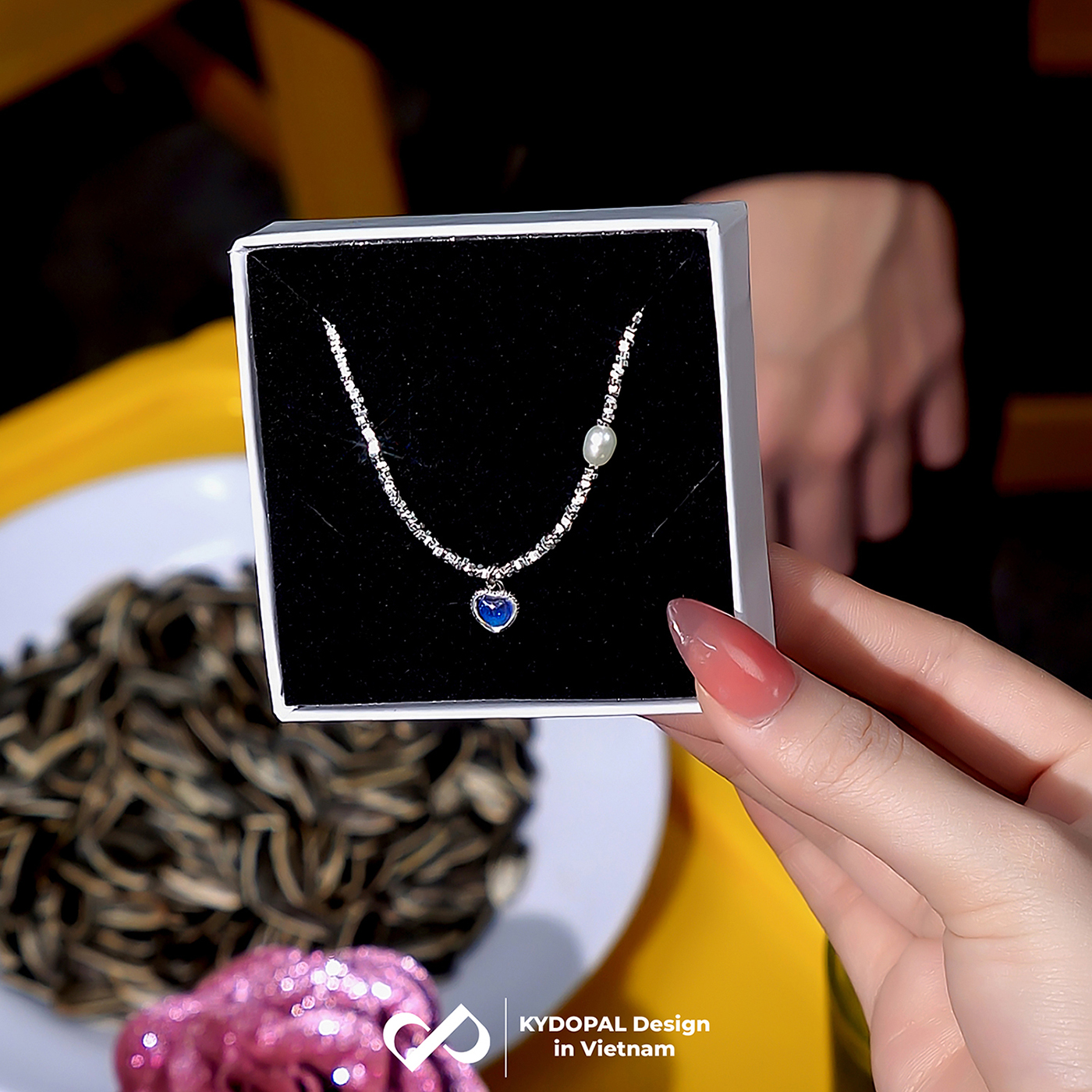 Dây chuyền bạc nữ KYDOPAL vòng cổ trái tim đá moon ánh xanh hạt vỡ nữ trang sức bạc 925 - PAL9C3C36