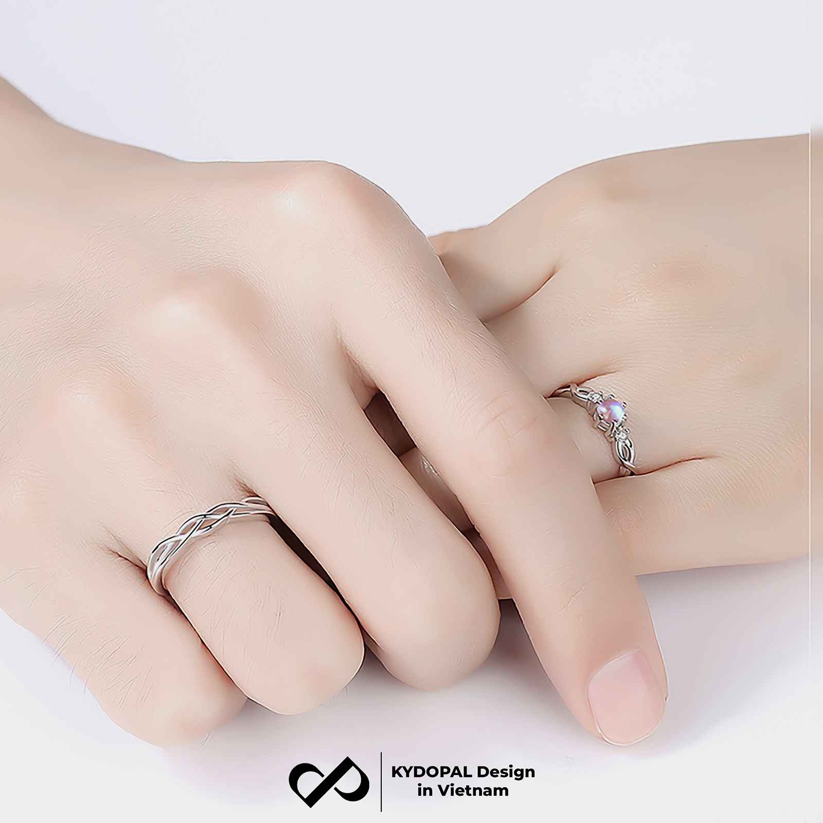 Nhẫn đôi bạc KYDOPAL cá tính gắn đá moonstone dành cho các cặp đôi trang sức bạc 925 - PAL9C3N8
