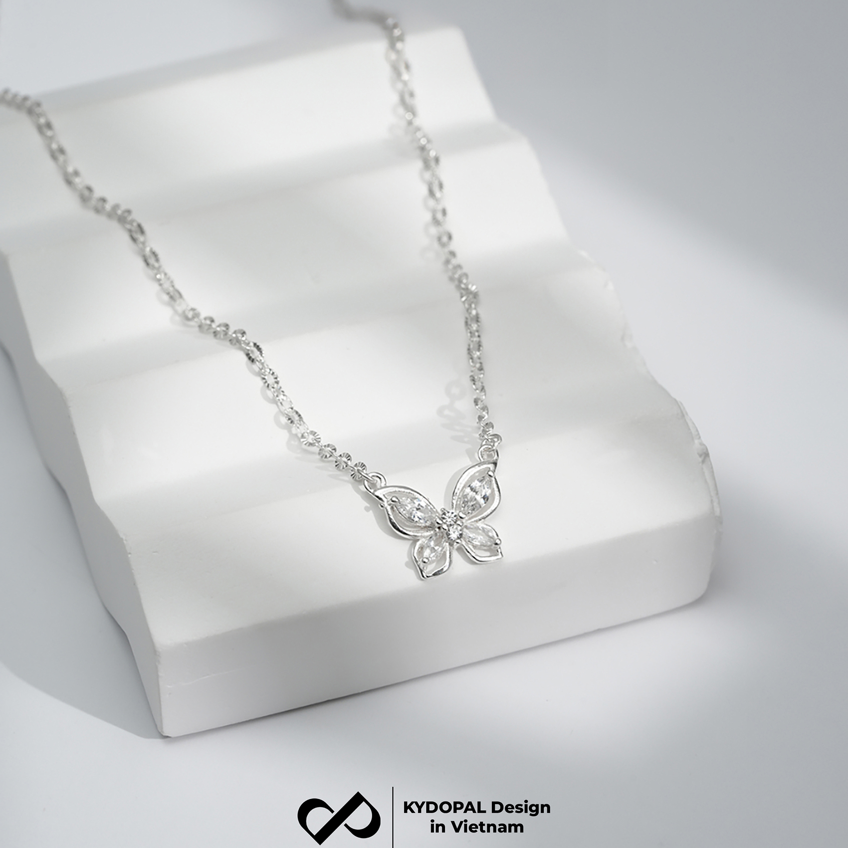 Dây chuyền bạc nữ KYDOPAL hồ điệp đính đá cá tính giọt nước dây hoa chặn trang sức bạc 925 - PAL93C31