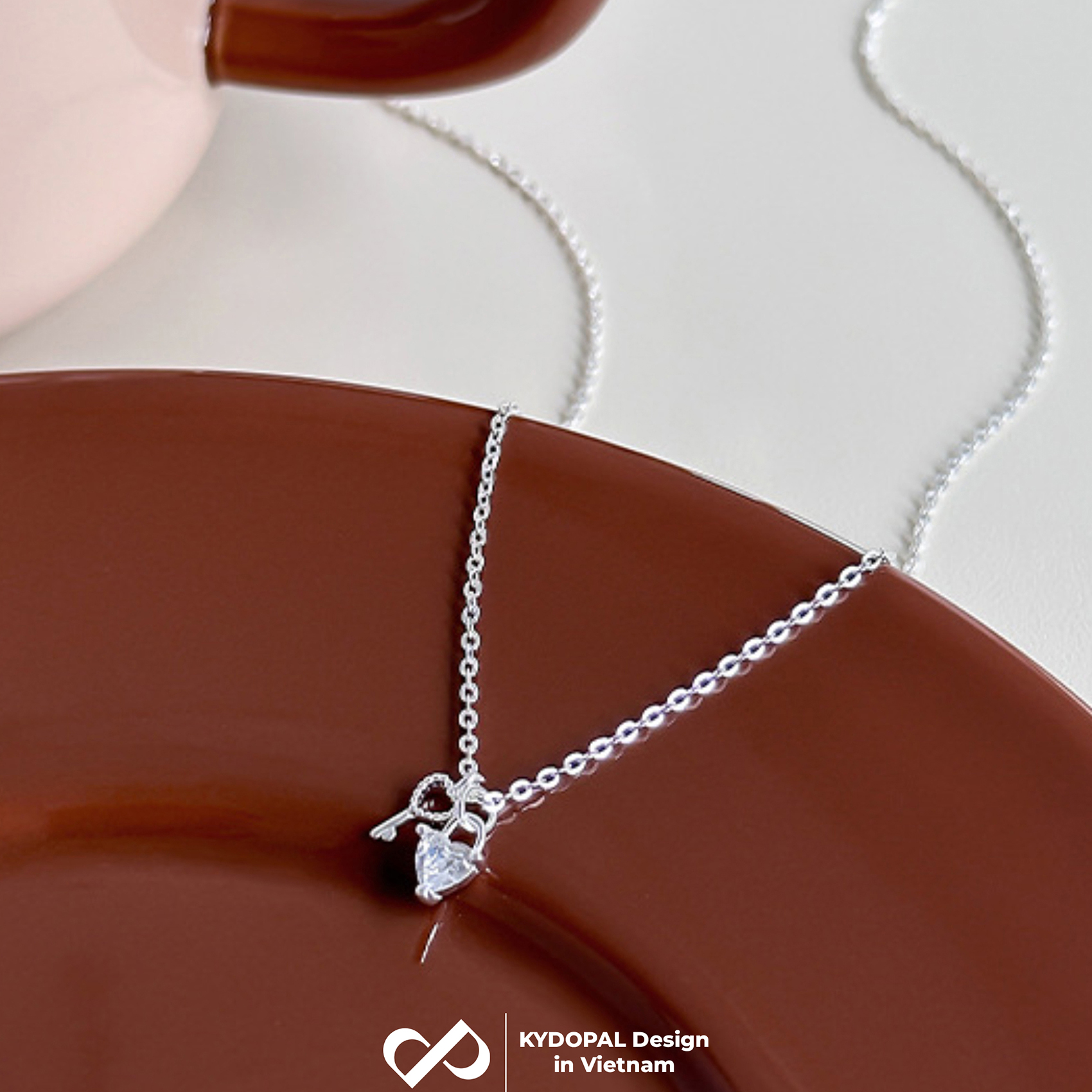 Dây chuyền bạc nữ KYDOPAL vòng cổ cá tính chìa khóa trái tim đá trắng trang sức bạc 925 - PAL9C3C46