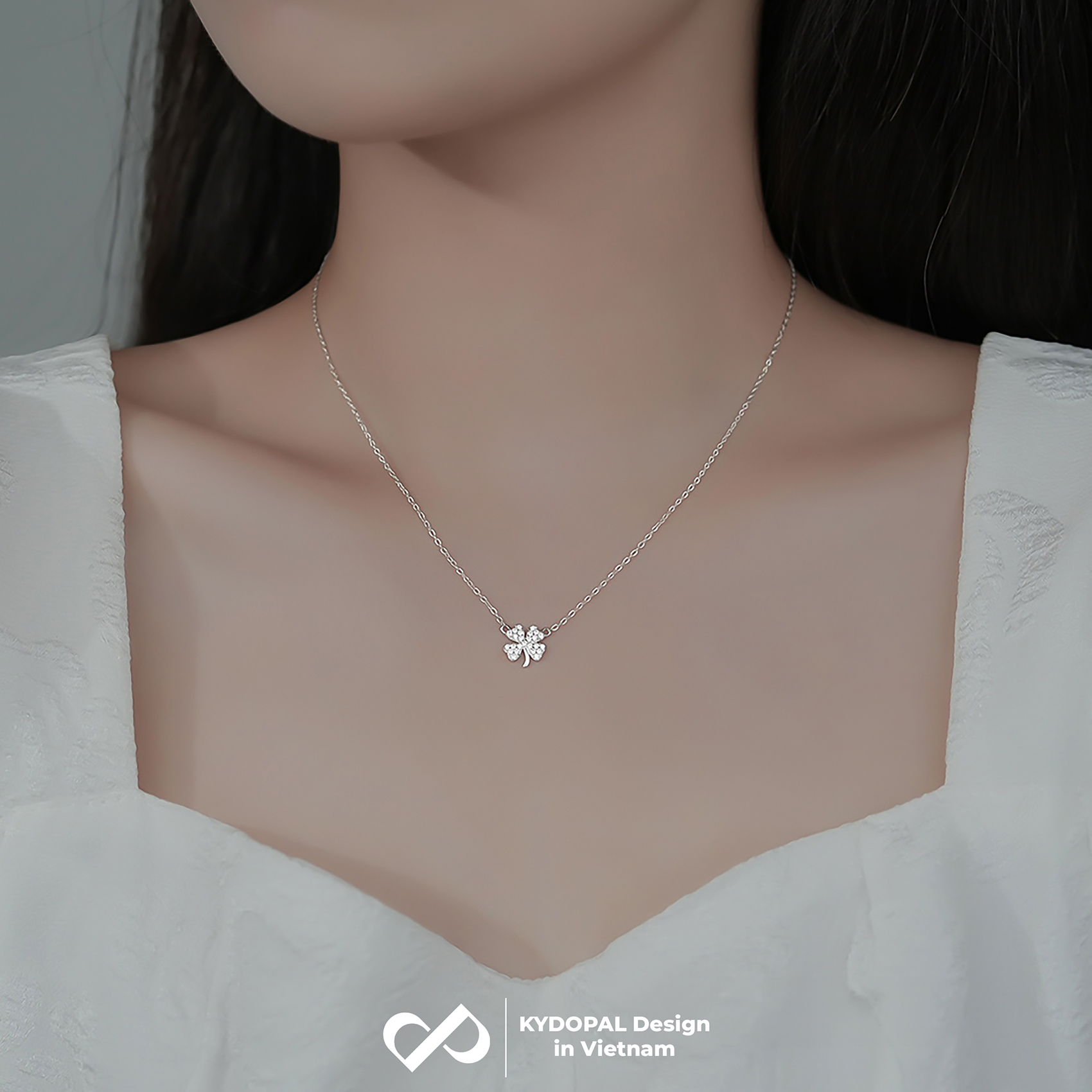 Dây chuyền bạc nữ KYDOPAL cỏ bốn lá cá tính đính đá nhỏ mini nữ tính trang sức bạc 925 - PAL9C3C11