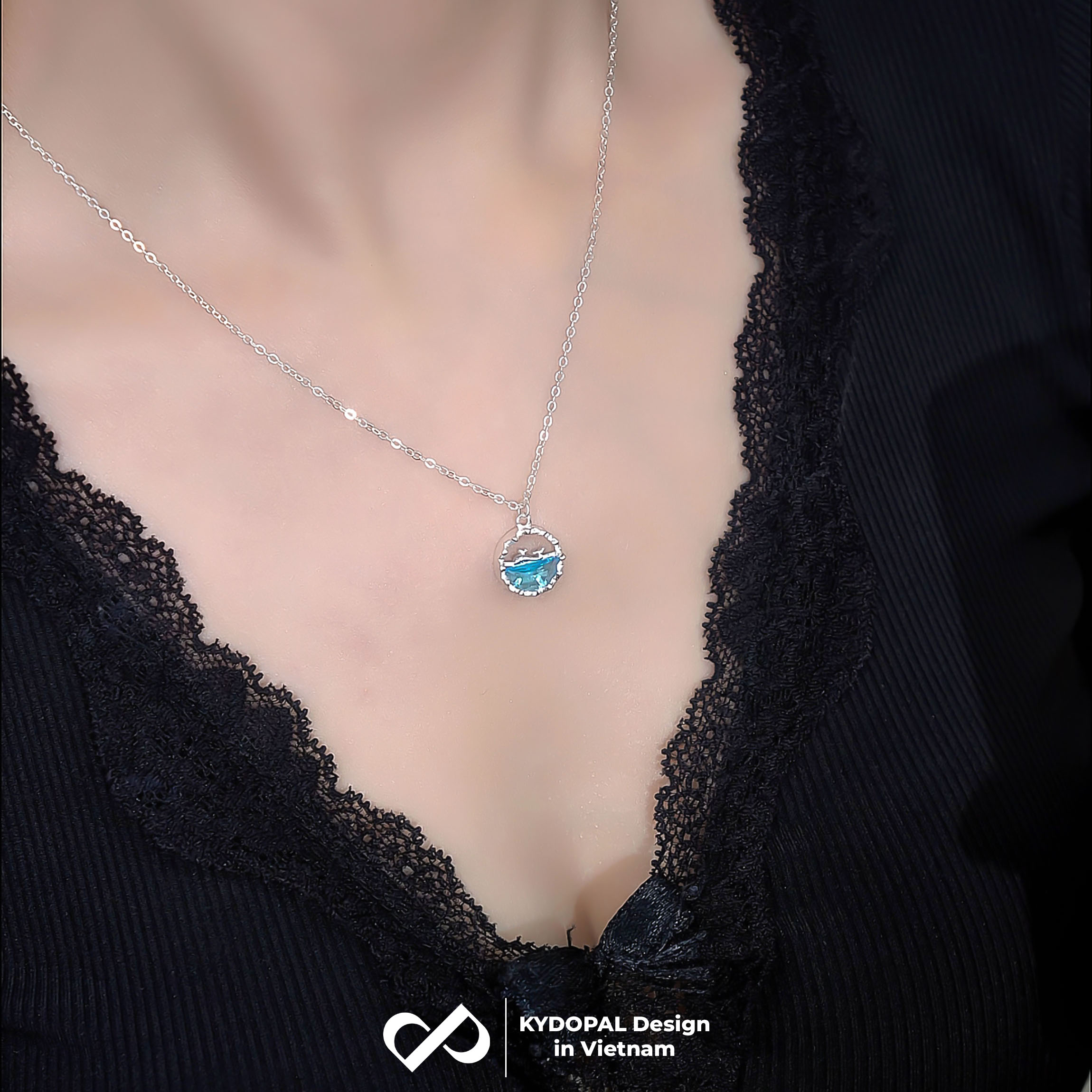Dây chuyền bạc nữ KYDOPAL vòng cổ cá tính cá voi biển xanh lấp lánh trang sức bạc 925 - PAL9C3C49