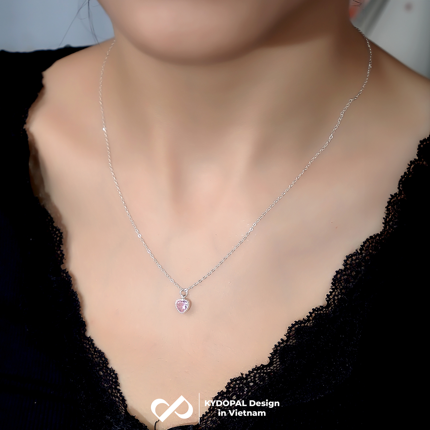 Dây chuyền bạc nữ KYDOPAL mẫu cá tính hạt mix mặt tim hồng blink lấp lánh trang sức 925 - PAL9C3C67