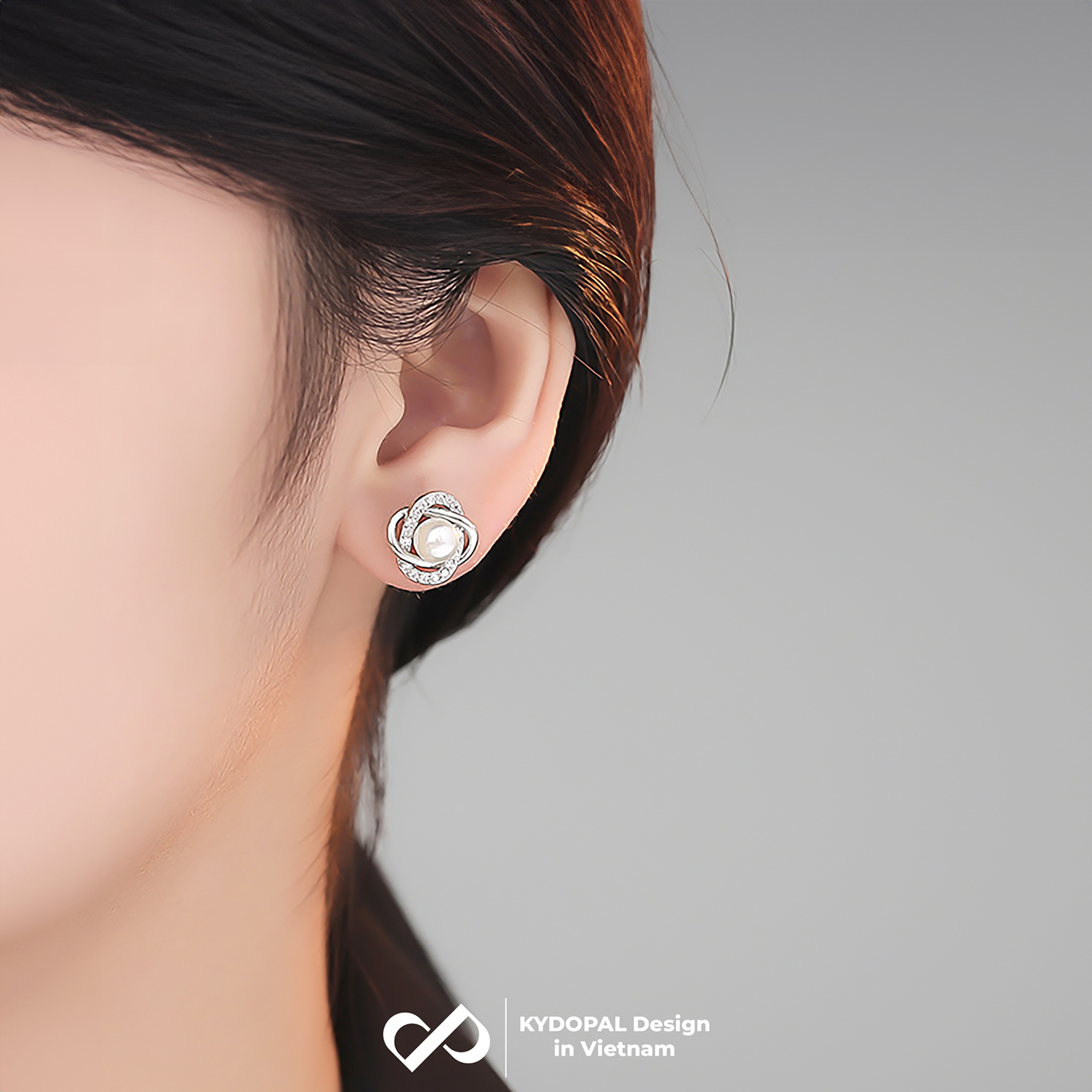 Khuyên tai bạc nữ KYDOPAL hoa cá tính xoắn đính trai nước ngọt tự nhiên nữ tính - PAL9C3K8