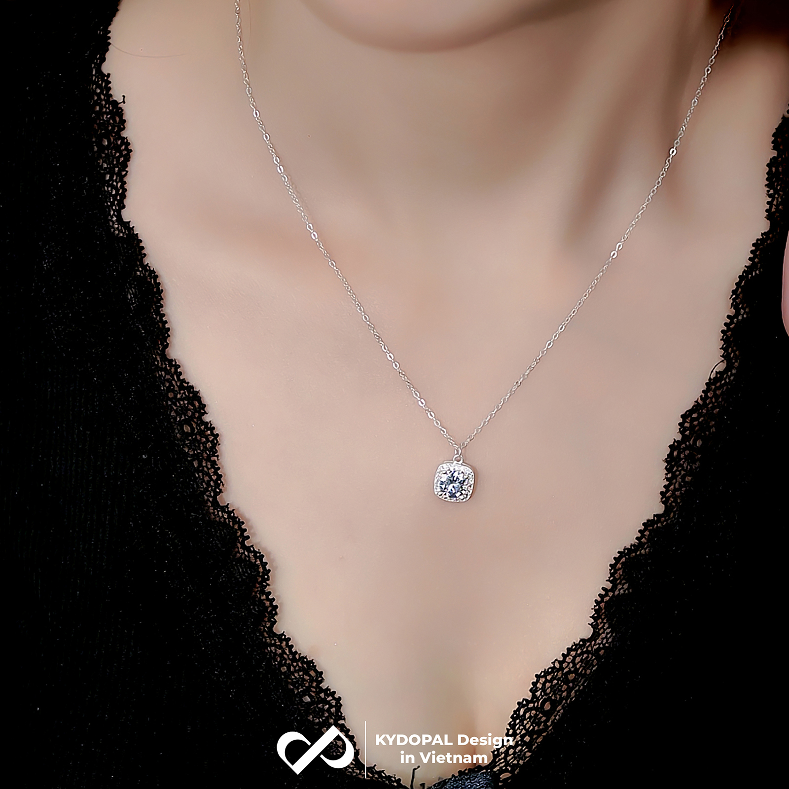 Dây chuyền bạc nữ KYDOPAL mặt vuông cá tính đính đá cao cấp trang sức bạc 925 - PAL9C3C25