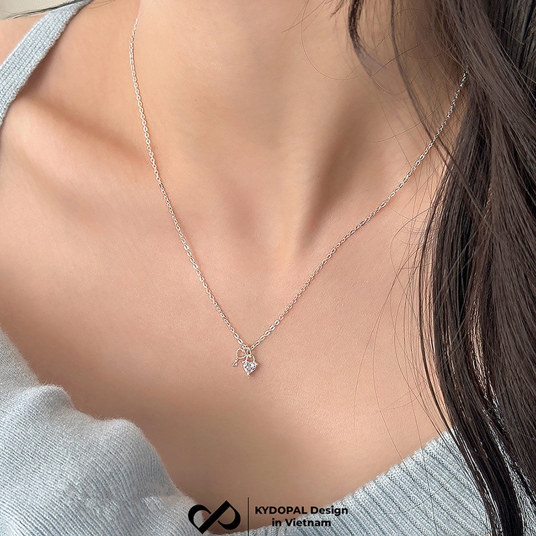 Dây chuyền bạc nữ KYDOPAL vòng cổ cá tính chìa khóa trái tim đá trắng trang sức bạc 925 - PAL9C3C46