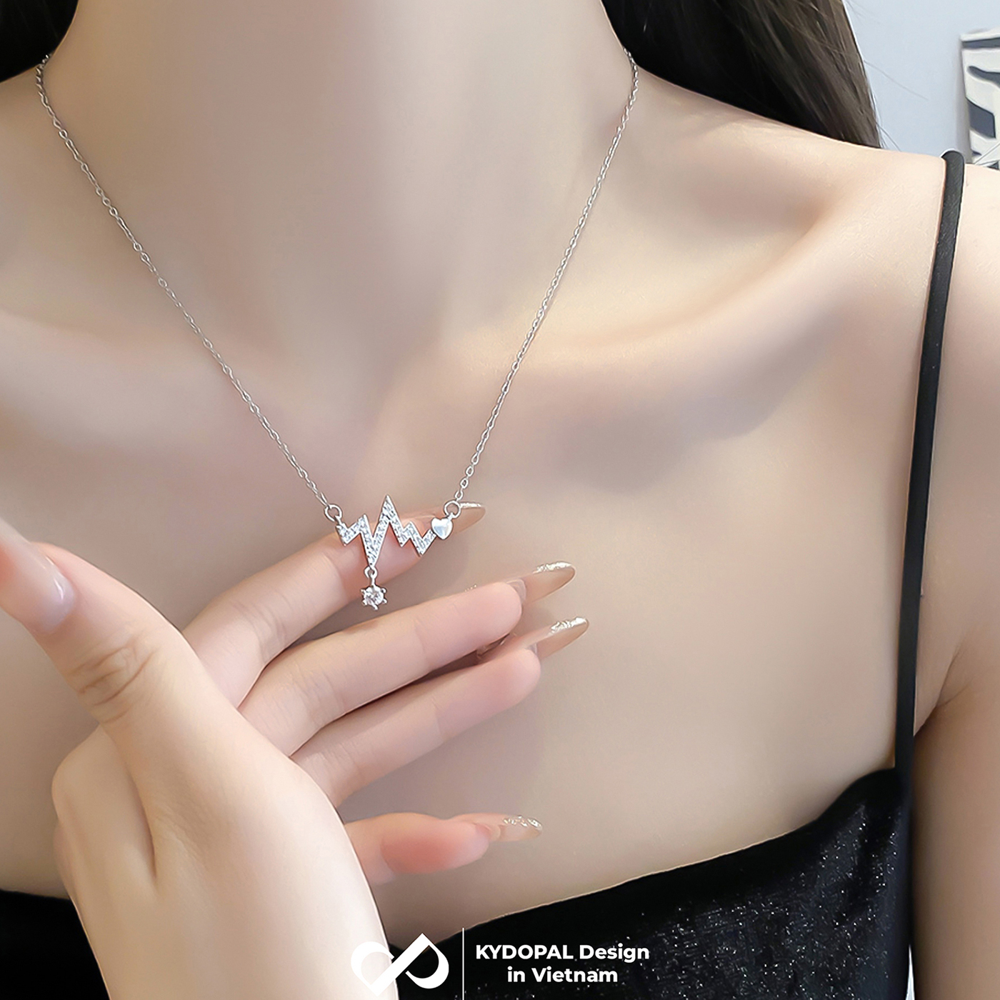 Dây chuyền bạc nữ KYDOPAL nhịp tim cá tính đính đá xinh xắn trang sức bạc cao cấp - PAL9C3C13