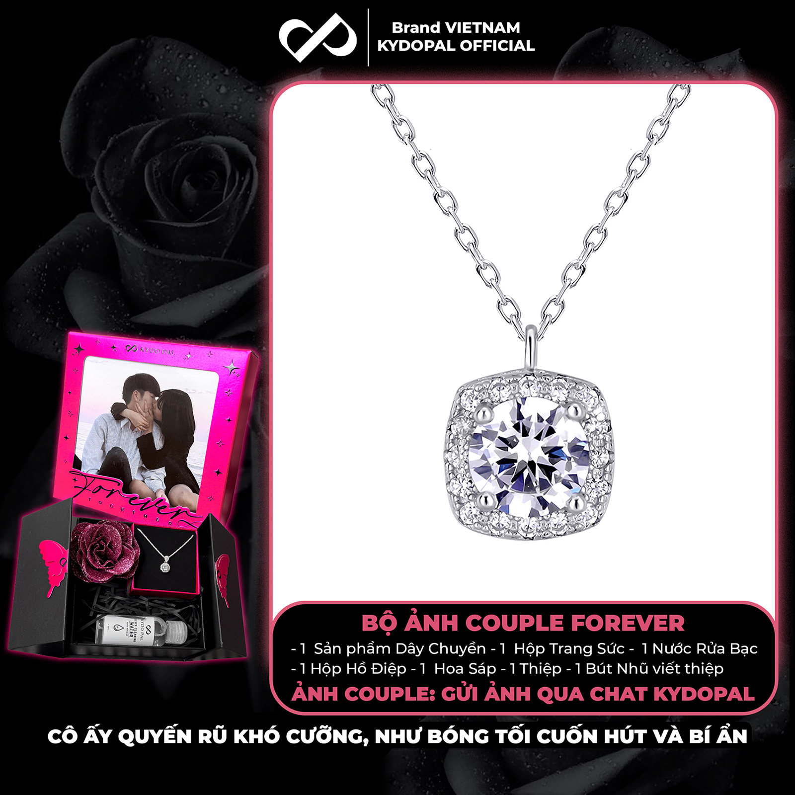 Dây chuyền bạc nữ KYDOPAL mặt vuông cá tính đính đá cao cấp trang sức bạc 925 - PAL9C3C25