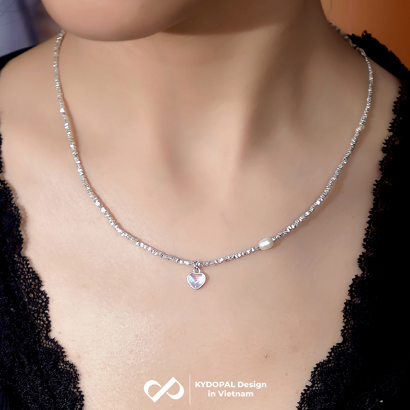 Dây chuyền bạc nữ KYDOPAL vòng cổ trái tim đá moon ánh xanh hạt vỡ nữ trang sức bạc 925 - PAL9C3C36