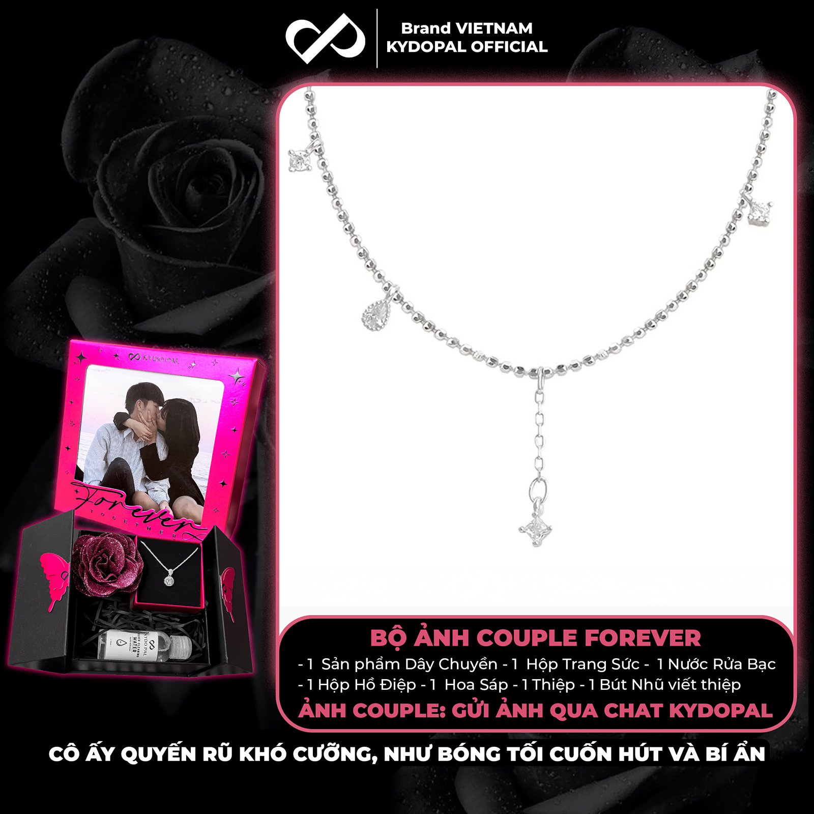 Dây chuyền bạc nữ KYDOPAL cá tính dây hạt lấp lánh mix hạt đá nữ tính trang sức bạc cao cấp - PAL9C3C16