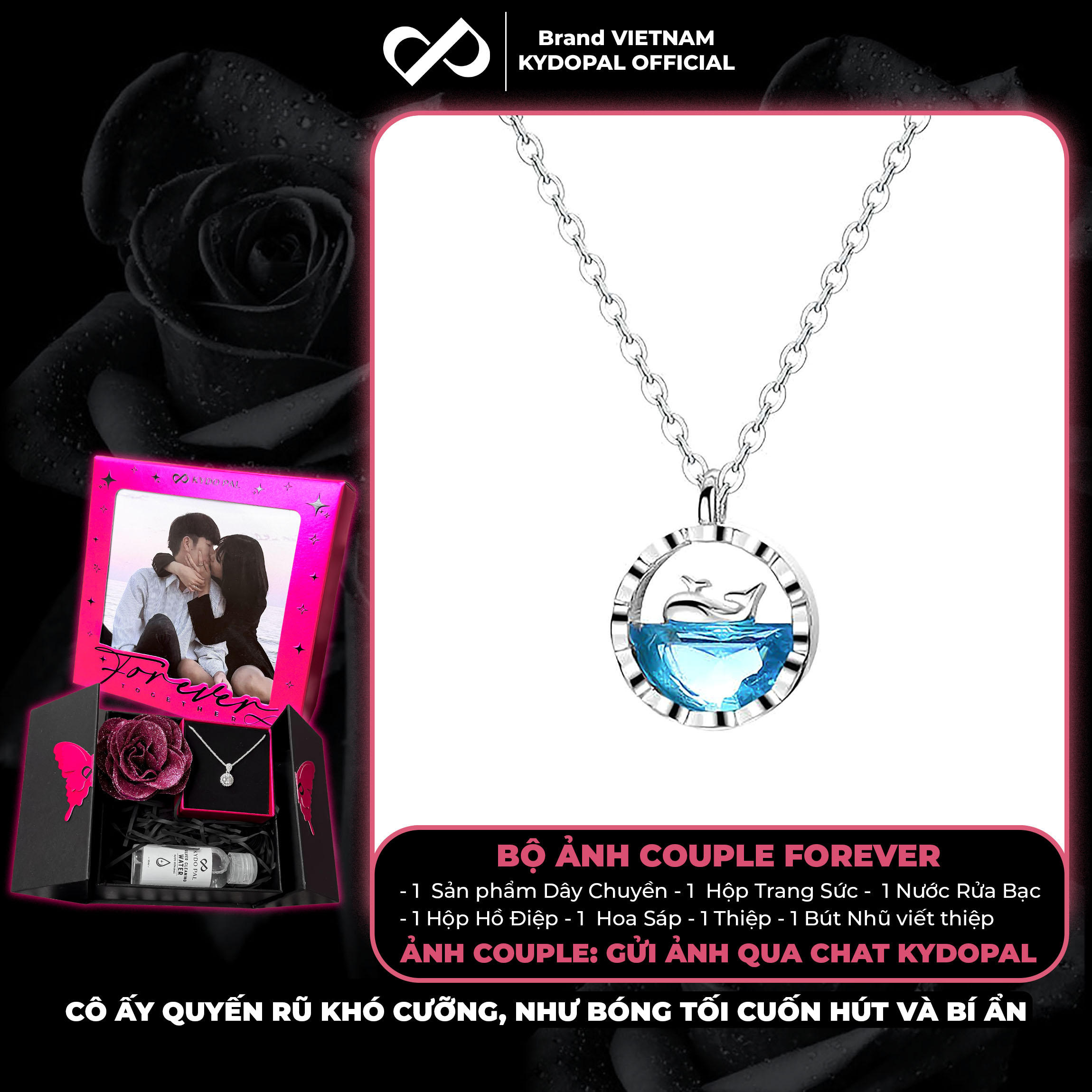 Dây chuyền bạc nữ KYDOPAL vòng cổ cá tính cá voi biển xanh lấp lánh trang sức bạc 925 - PAL9C3C49