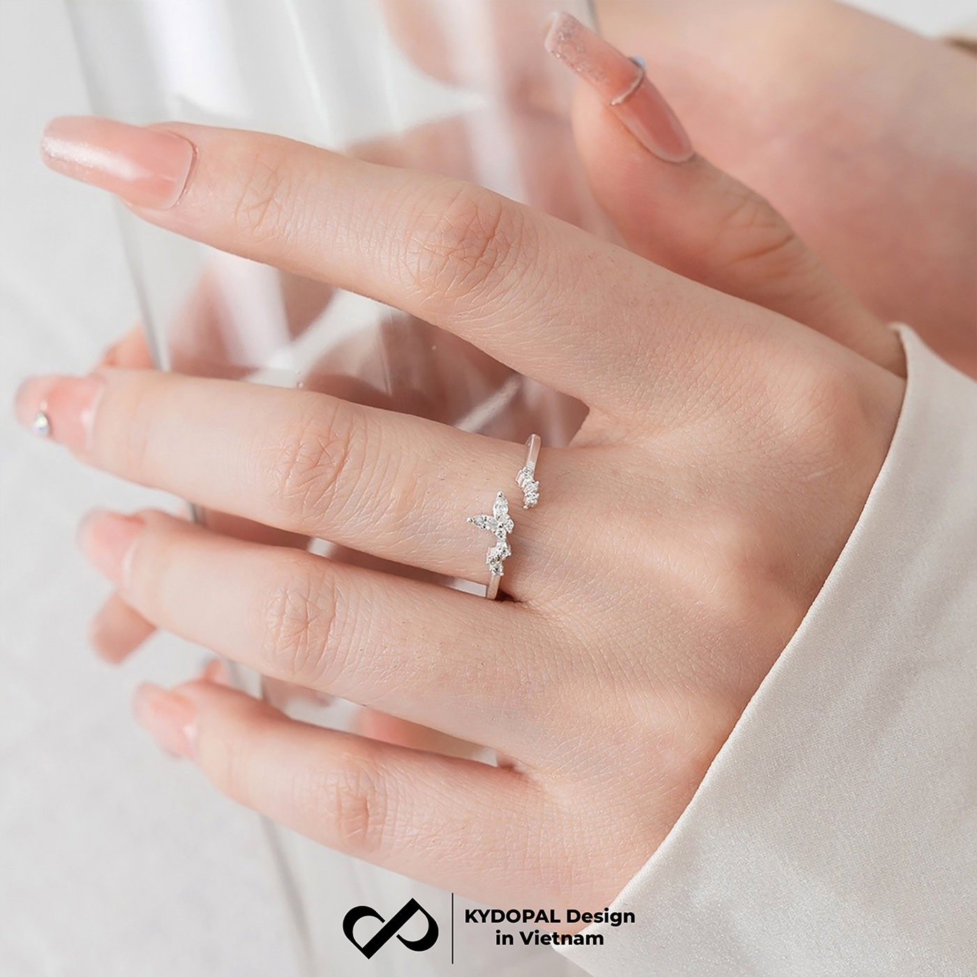 Nhẫn bạc nữ KYDOPAL hình cánh hồ điệp cành lá đính đá sang trọng trang sức bạc 925 - PAL9C11N7