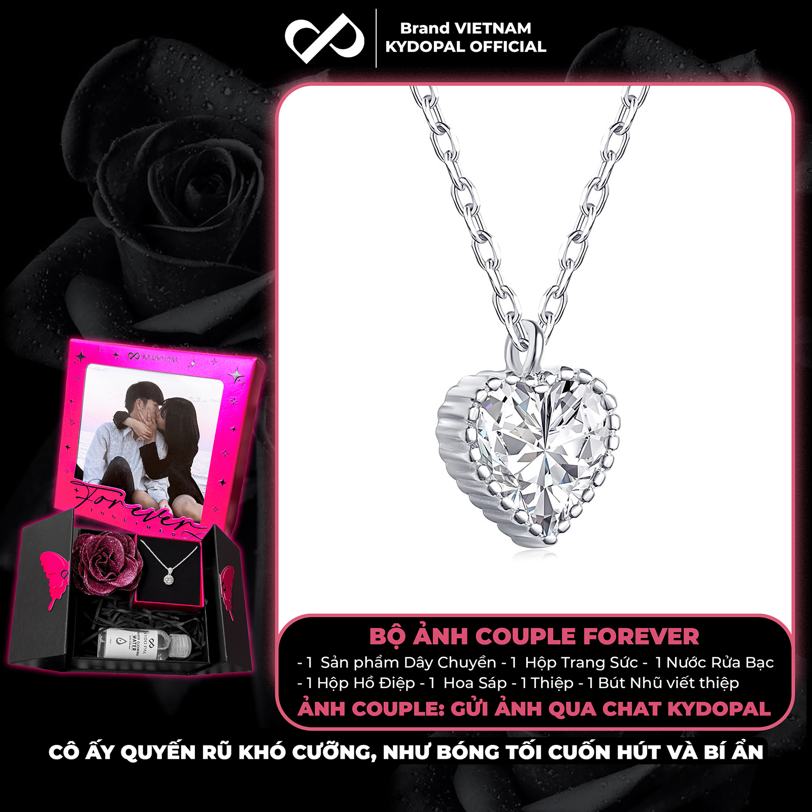 Dây chuyền bạc nữ KYDOPAL mặt trái tim đính đá viền cao cấp trang sức bạc 925 - PAL9C3C12