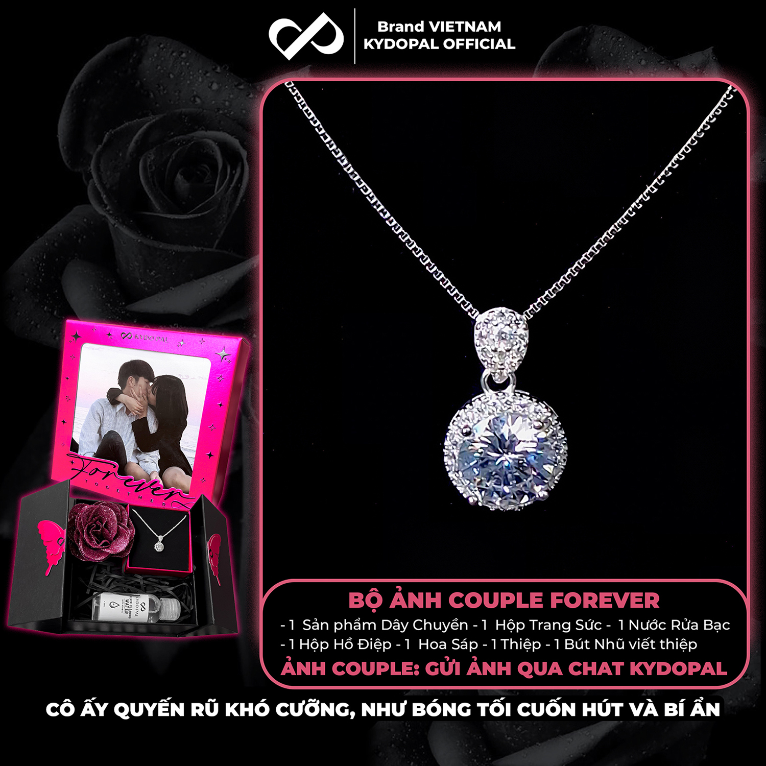 Dây chuyền bạc nữ KYDOPAL mặt đá tròn cá tính nạm đá cao cấp trang sức bạc 925 - PAL9C3C26