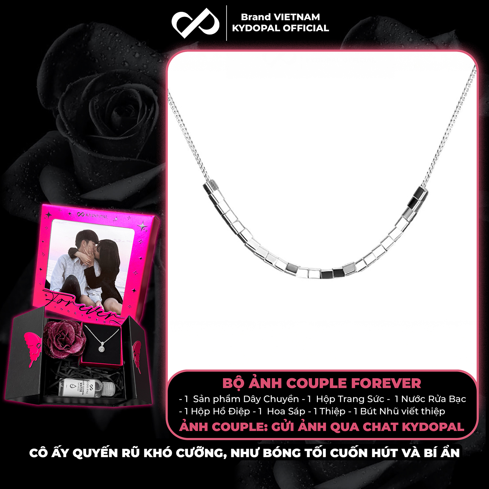 Dây chuyền bạc nữ KYDOPAL vòng cổ cá tính mặt chuỗi hạt vuông cá tính trang sức bạc 925 - PAL9C3C56