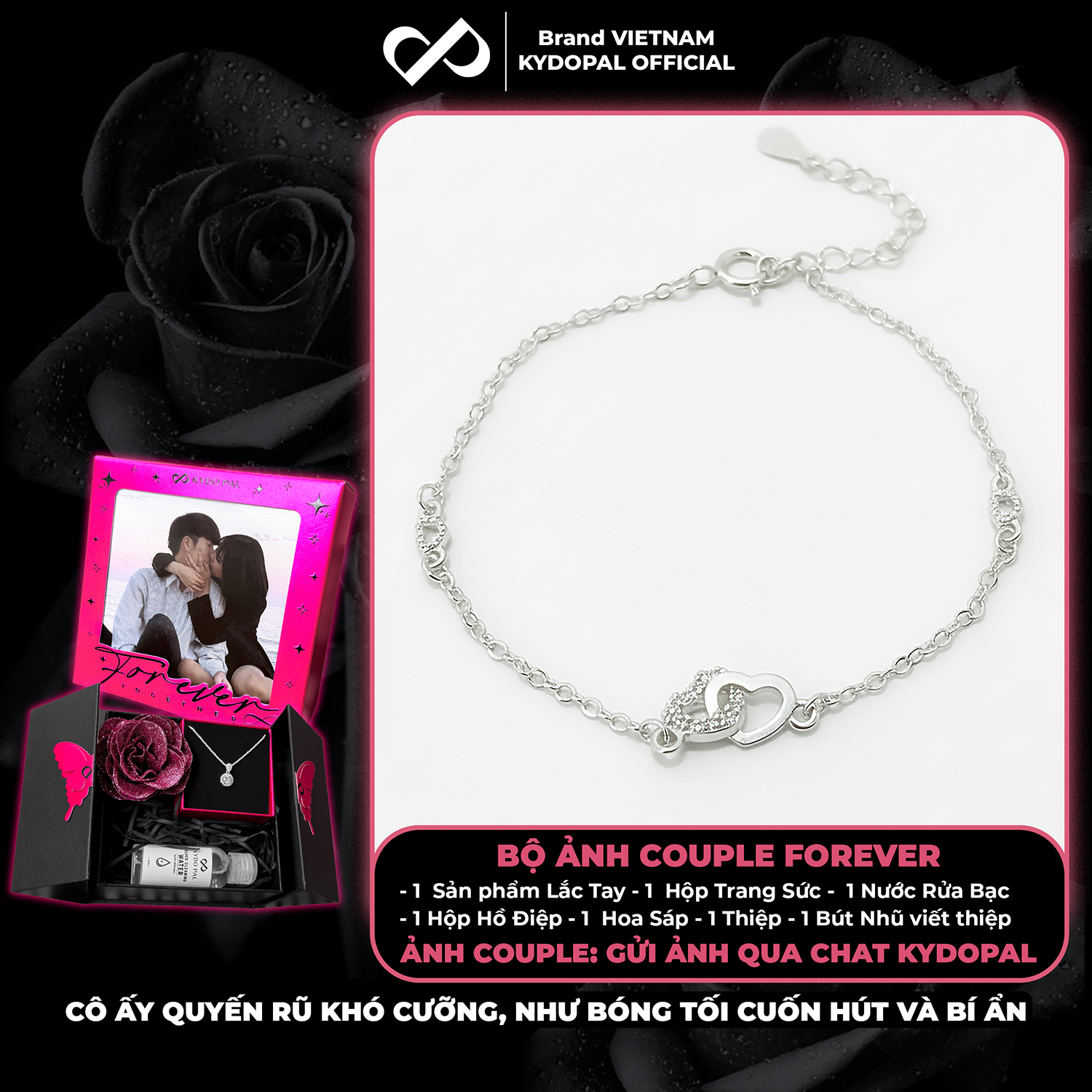 Lắc tay bạc nữ KYDOPAL Vòng tay tim lồng mini xinh xắn trang sức bạc 925 - PAL9C3L35