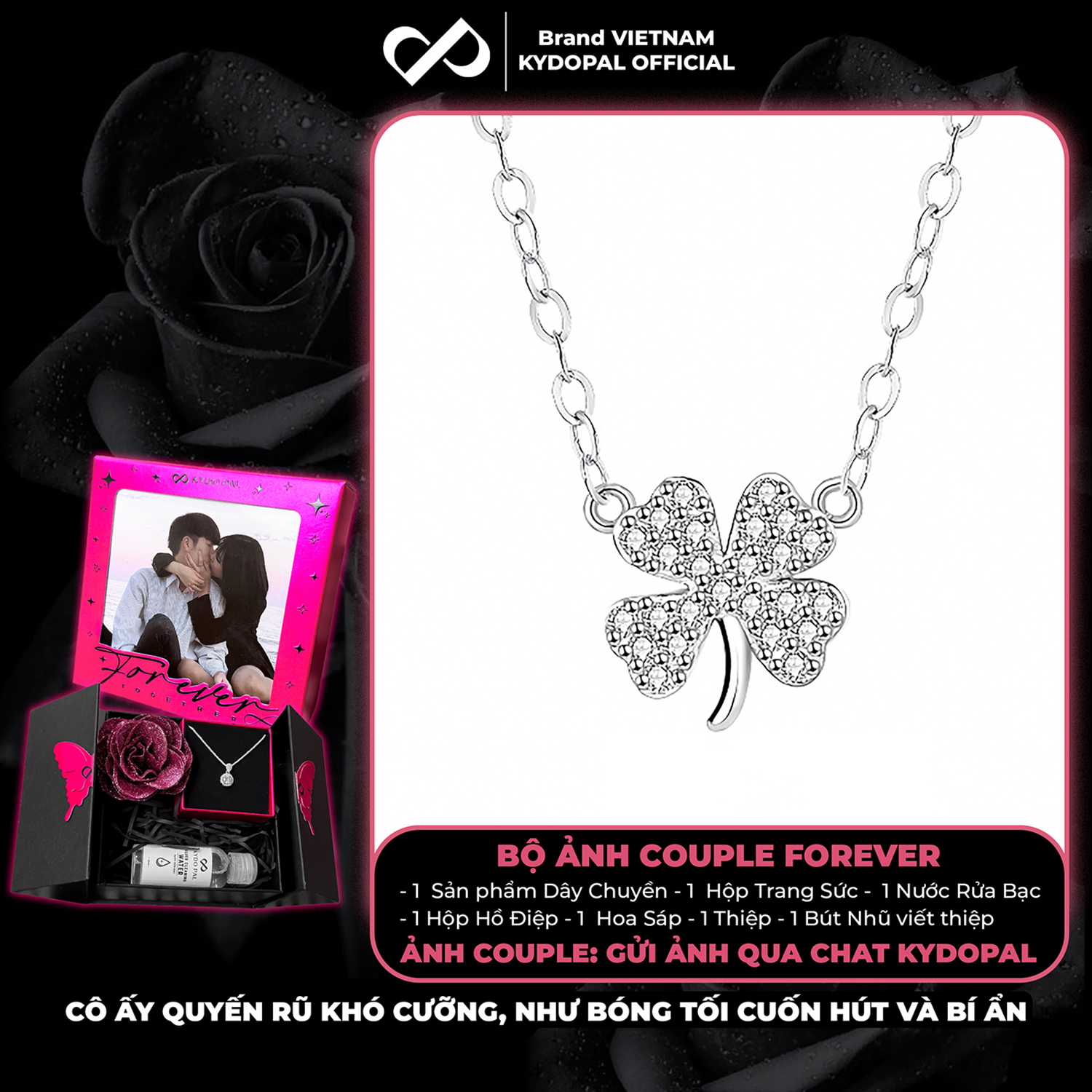 Dây chuyền bạc nữ KYDOPAL cỏ bốn lá cá tính đính đá nhỏ mini nữ tính trang sức bạc 925 - PAL9C3C11