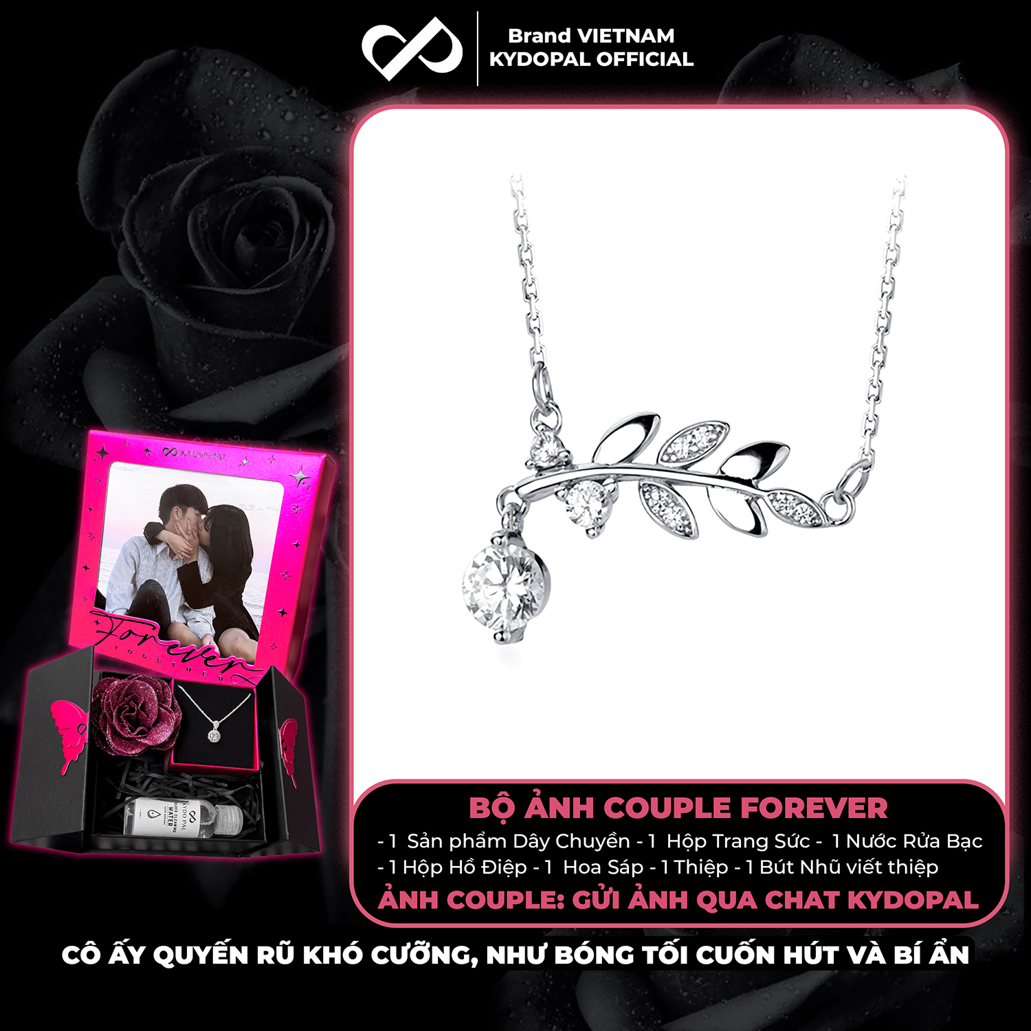 Dây chuyền bạc nữ KYDOPAL mặt tán lá treo hạt đá nhỏ nữ tính trang sức bạc 925 - PAL9C3C63