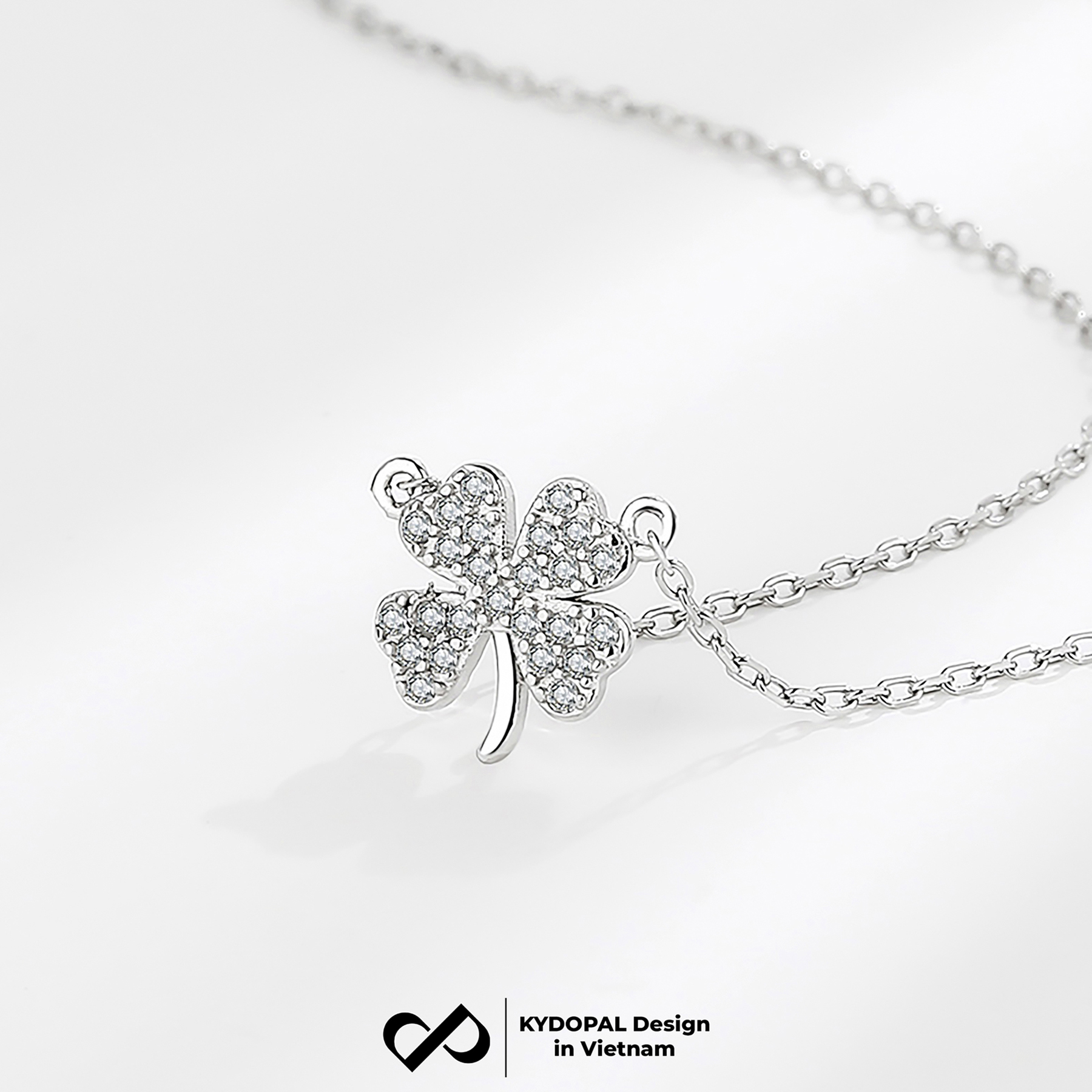Dây chuyền bạc nữ KYDOPAL cỏ bốn lá cá tính đính đá nhỏ mini nữ tính trang sức bạc 925 - PAL9C3C11