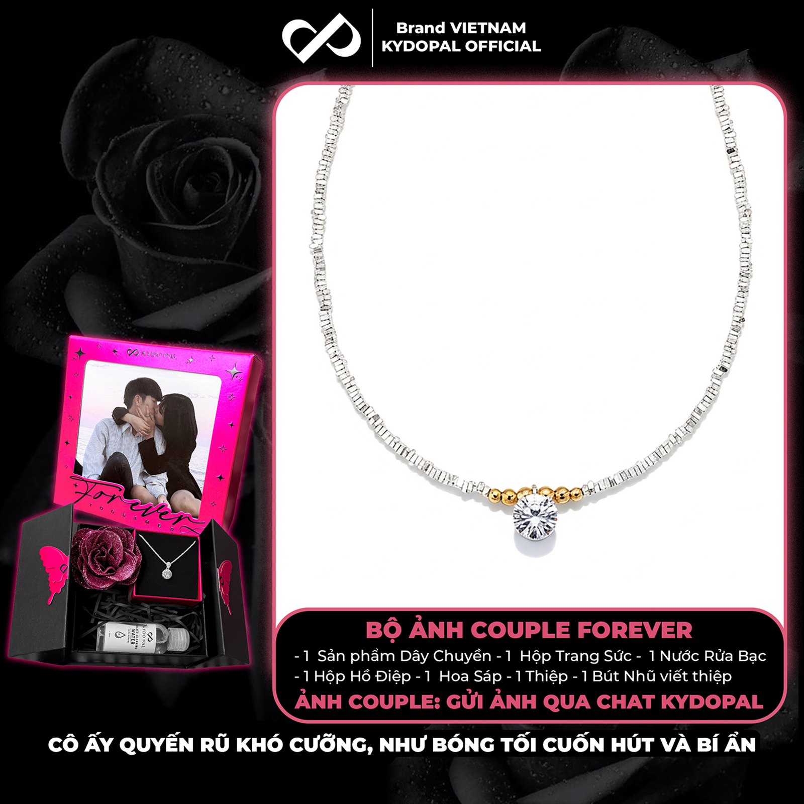 Dây chuyền bạc nữ KYDOPAL hạt bạc vỡ mix charm bi vàng treo đá 8mm sáng trang sức 925 - PAL9C3C37