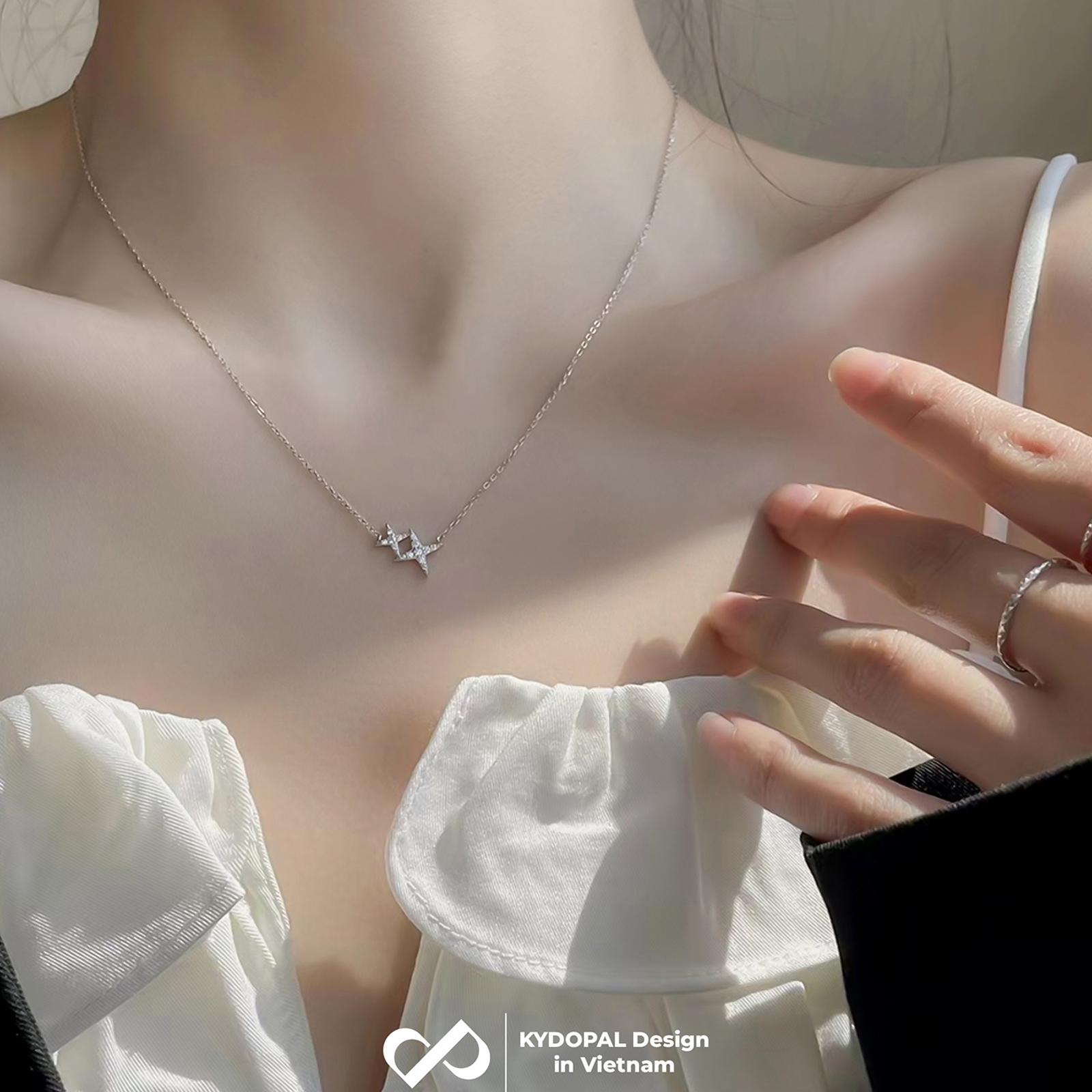 Dây chuyền bạc nữ KYDOPAL mẫu sao đôi cá tính lấp lánh trang sức bạc 925 - PAL9C3C18