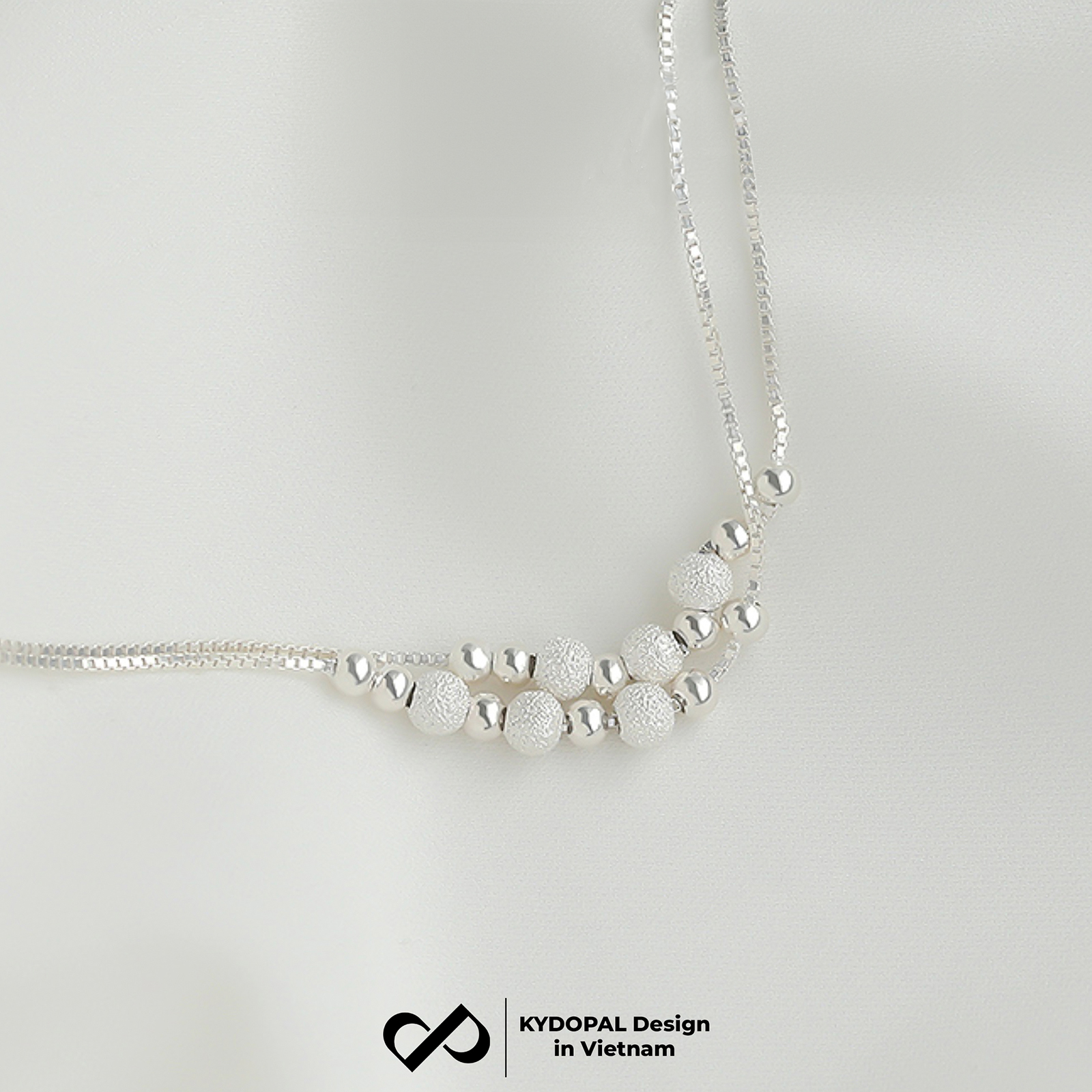 Lắc tay, lắc chân bạc nữ KYDOPAL dây kép xỏ bi cá tính phay cát lấp lánh trang sức 925 - PAL9C3L65