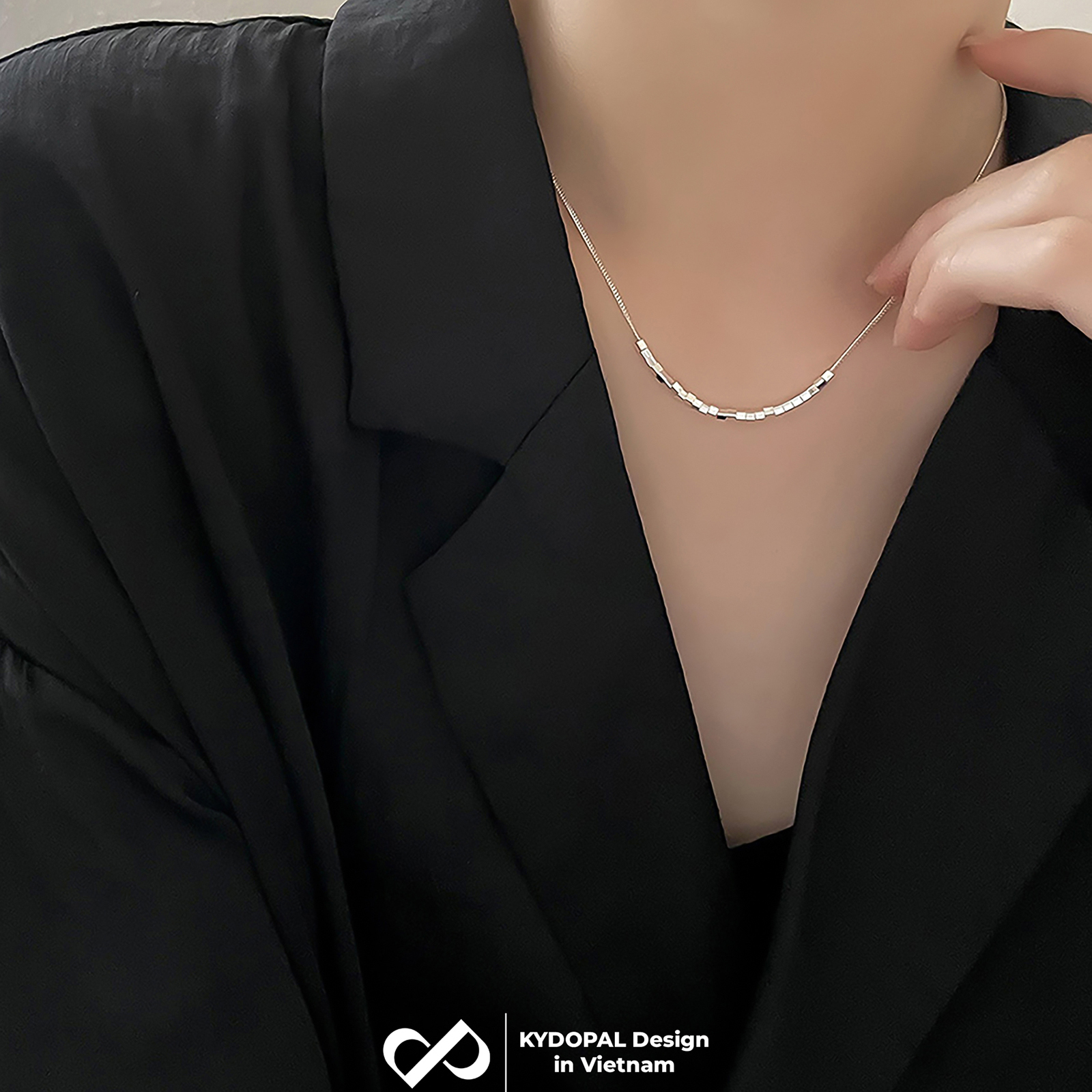 Dây chuyền bạc nữ KYDOPAL vòng cổ cá tính mặt chuỗi hạt vuông cá tính trang sức bạc 925 - PAL9C3C56