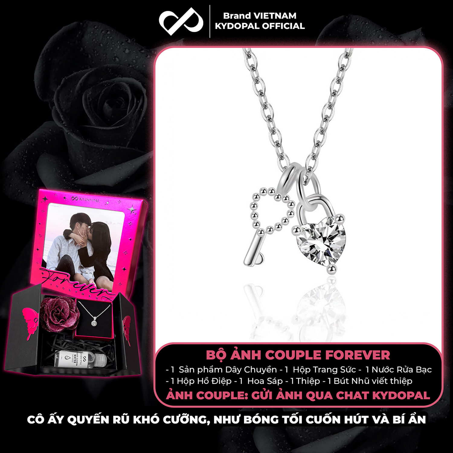 Dây chuyền bạc nữ KYDOPAL vòng cổ cá tính chìa khóa trái tim đá trắng trang sức bạc 925 - PAL9C3C46
