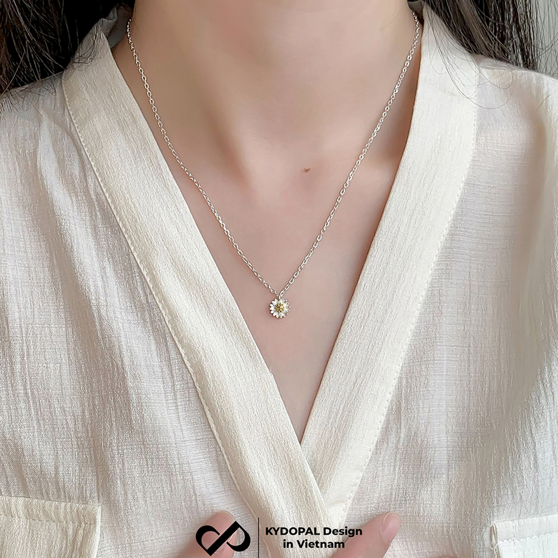 Dây chuyền bạc nữ KYDOPAL cá tính mặt hoa cúc nhị nữ tính trang sức bạc 925 - PAL9C3C32