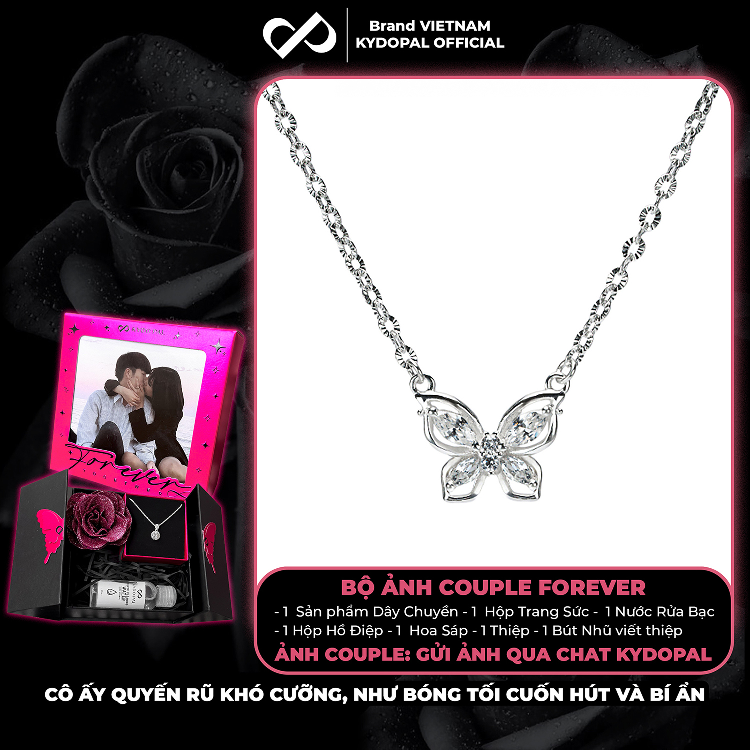 Dây chuyền bạc nữ KYDOPAL hồ điệp đính đá cá tính giọt nước dây hoa chặn trang sức bạc 925 - PAL93C31