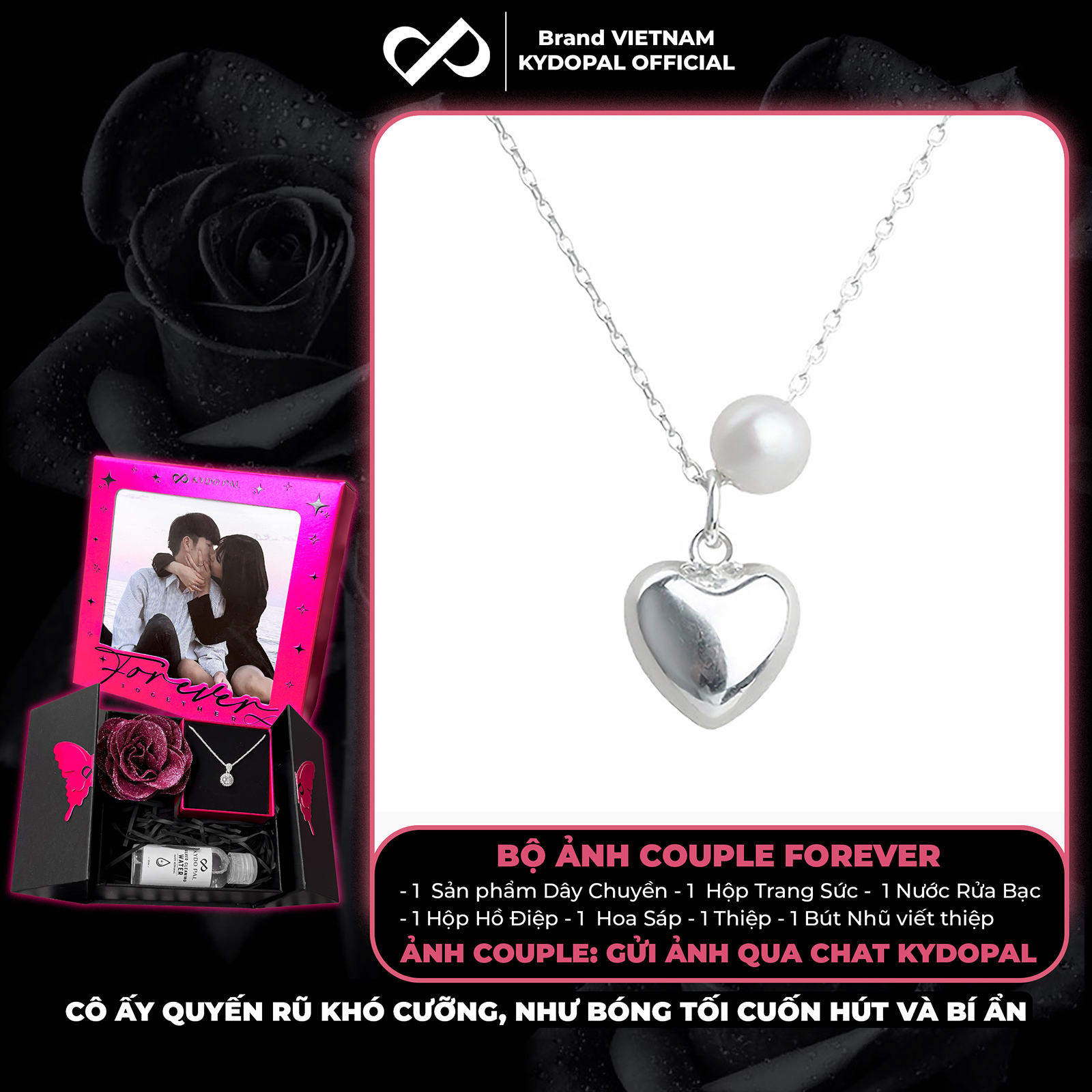 Dây chuyền bạc nữ KYDOPAL vòng cổ cá tính xỏ trai nuôi mix tim phồng nữ tính - PAL9C3C54