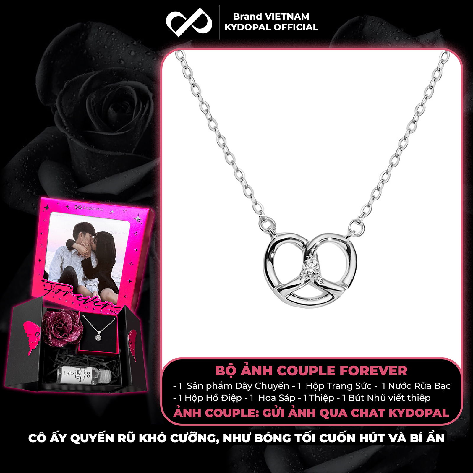 Dây chuyền bạc nữ KYDOPAL mặt trái tim xoắn đá nhỏ cá tính trang sức bạc 925 - PAL9C3C45