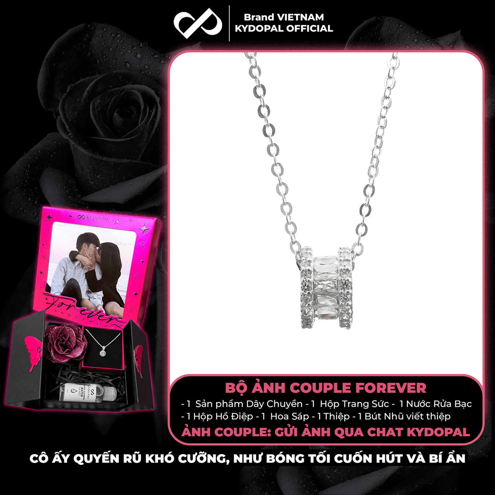 Dây chuyền bạc nữ KYDOPAL mặt hộp nạm đá Baguette cá tính trang sức bạc 925 - PAL9C3C8