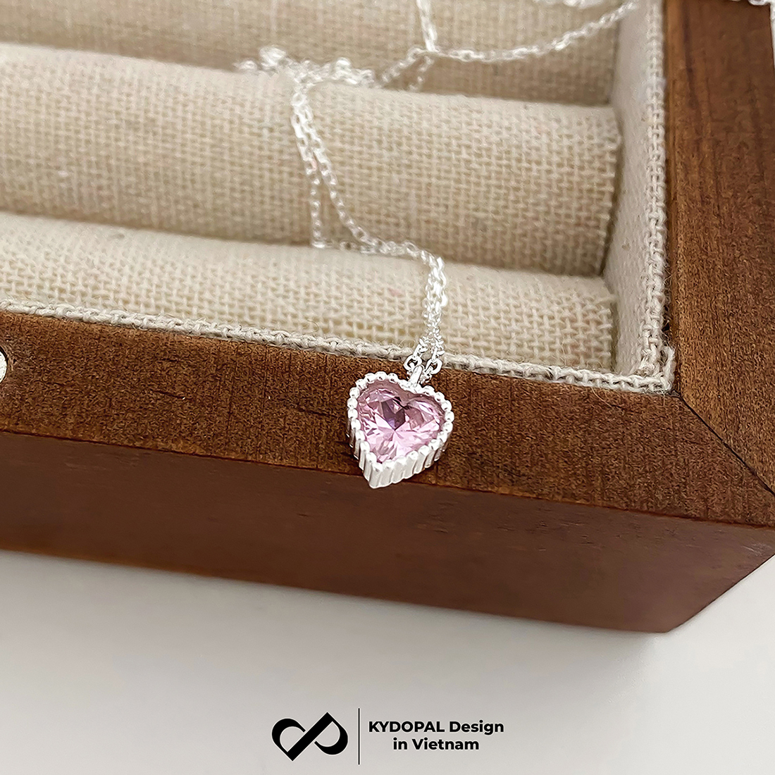 Dây chuyền bạc nữ KYDOPAL mẫu cá tính hạt mix mặt tim hồng blink lấp lánh trang sức 925 - PAL9C3C67