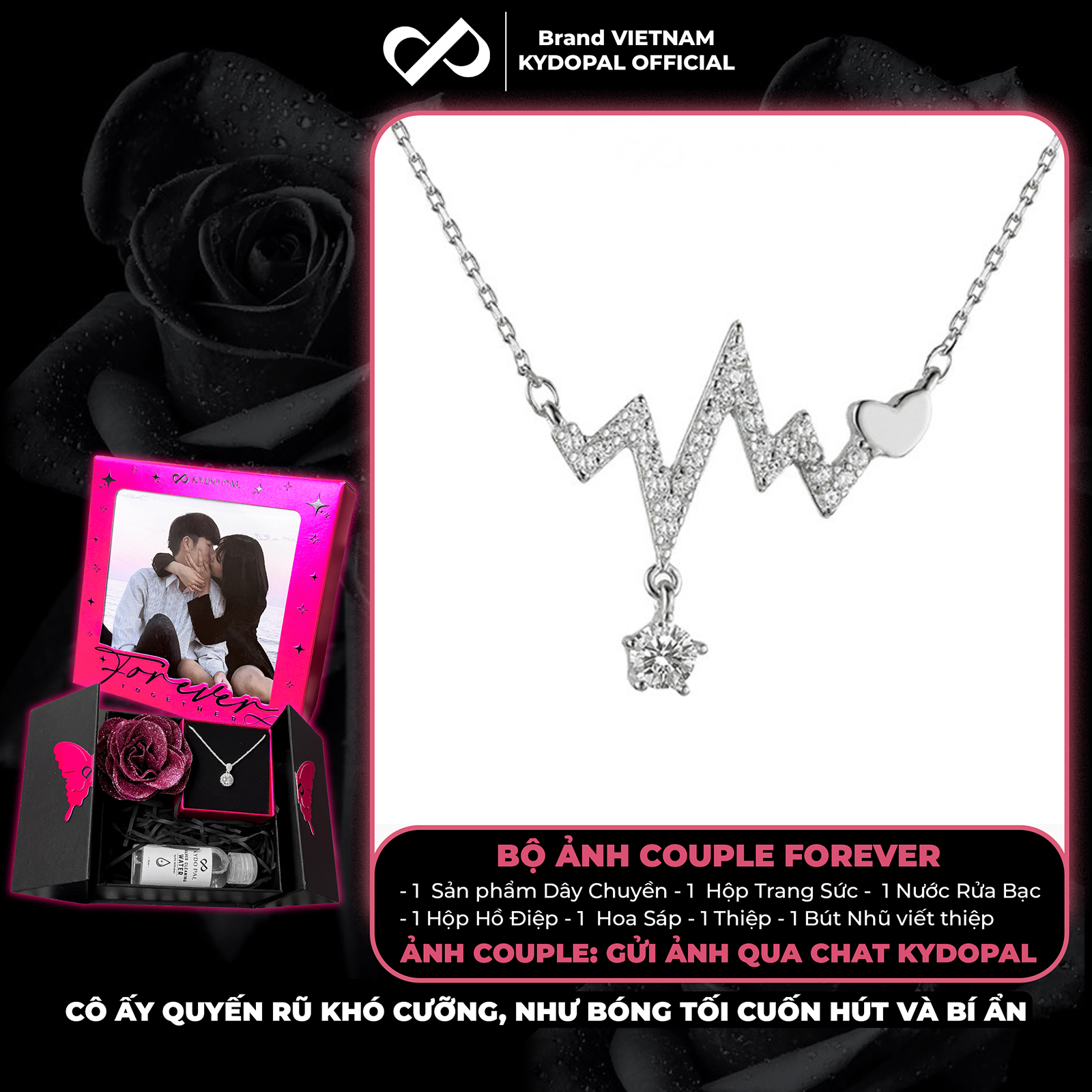 Dây chuyền bạc nữ KYDOPAL nhịp tim cá tính đính đá xinh xắn trang sức bạc cao cấp - PAL9C3C13