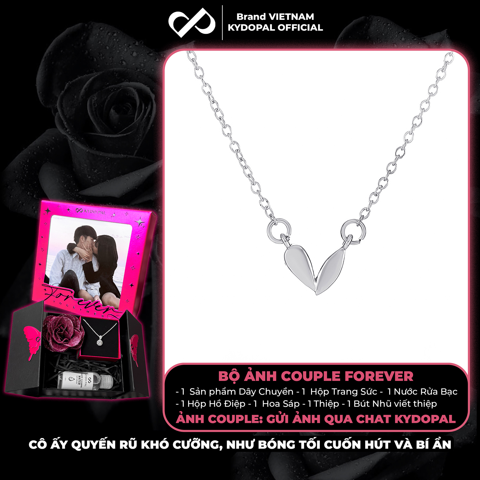Dây chuyền bạc nữ KYDOPAL cá tính trái tim trơn bóng trang sức bạc 925 - PAL9C3C14