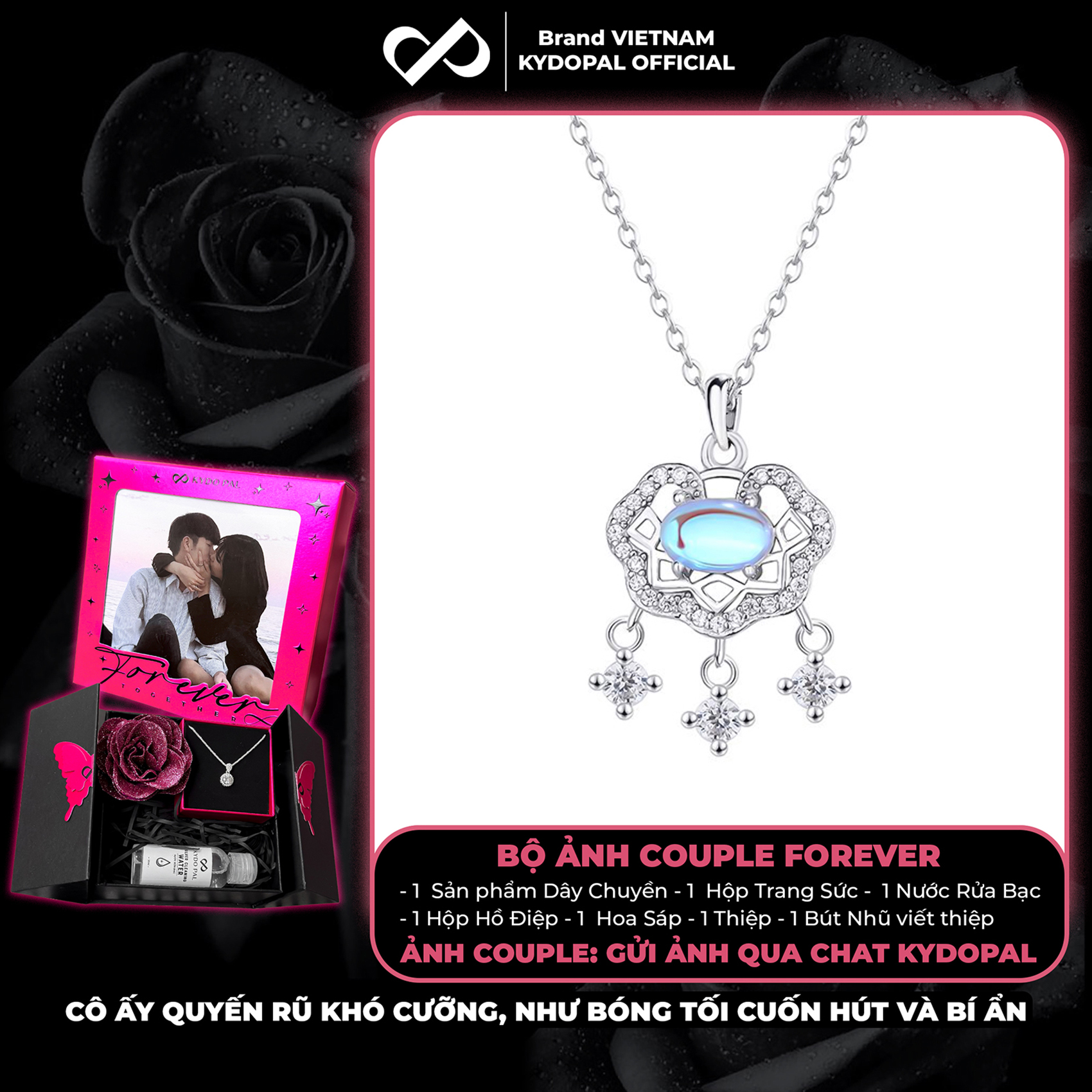 Dây chuyền bạc nữ KYDOPAL Mặt khóa trường mệnh gắn đá màu đổi sắc trang sức bạc 925 - PAL9C3C44