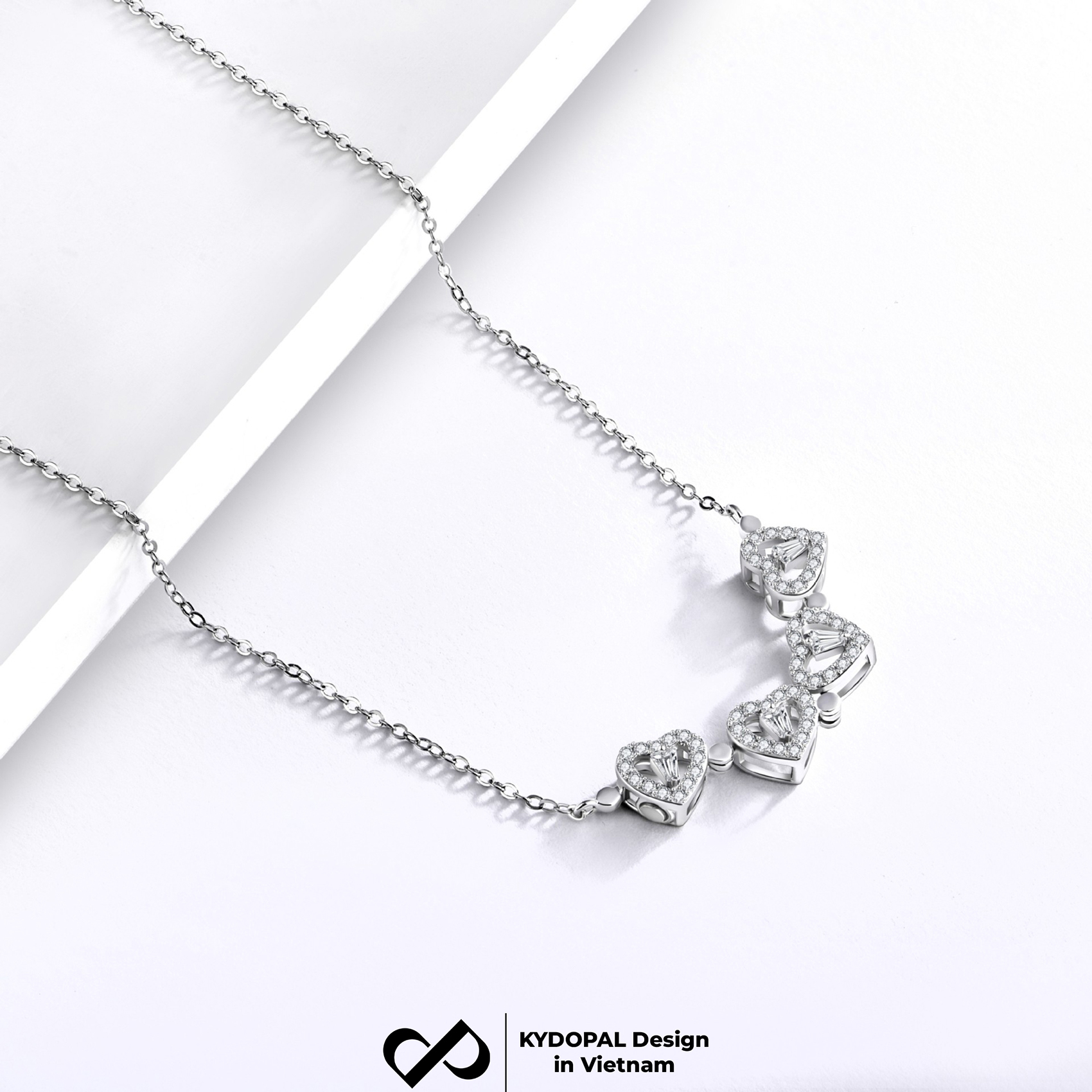 Dây chuyền bạc nữ KYDOPAL mẫu cỏ bốn 4 lá cá tính đá ghép hai trái tim trang sức 925 - PAL9C3C29