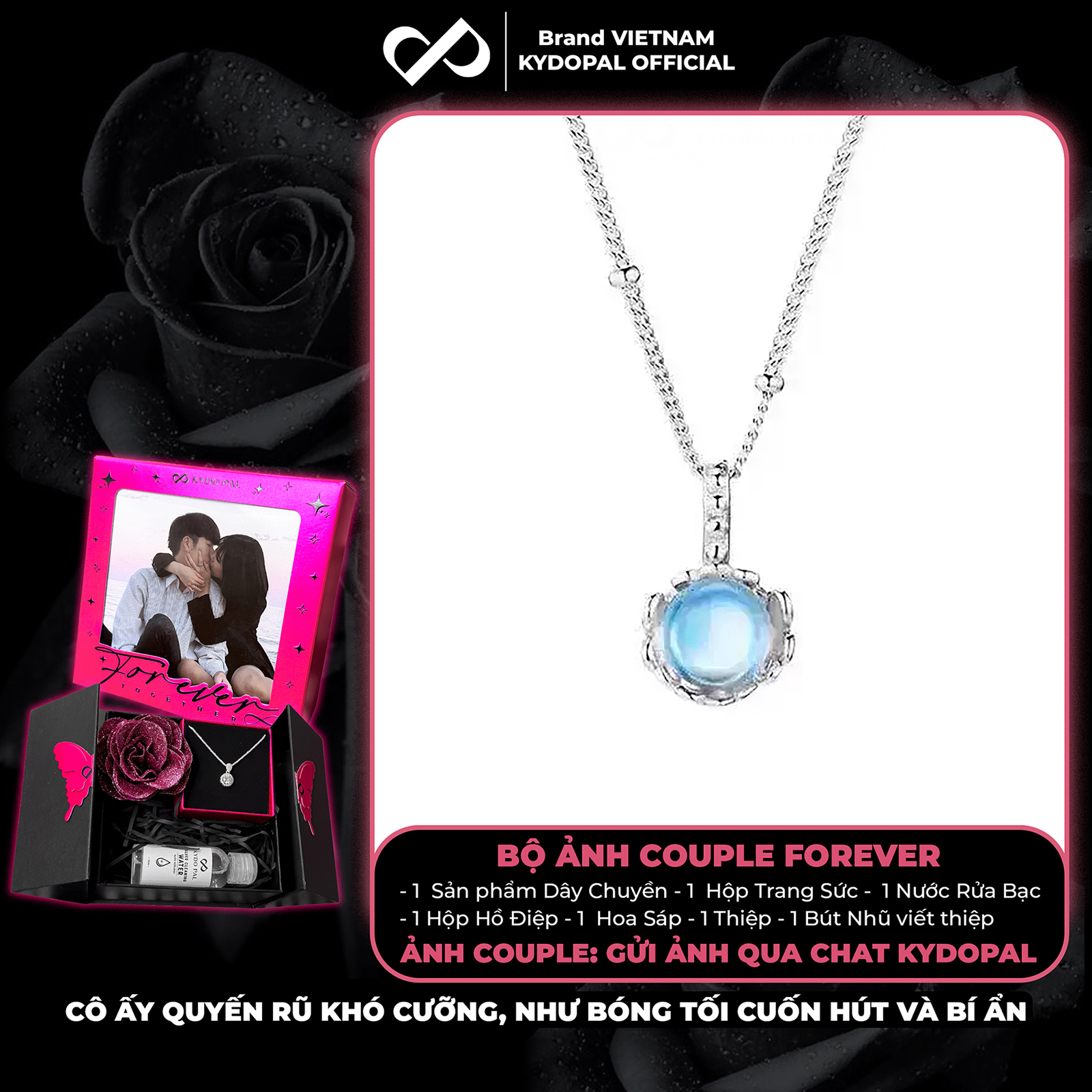 Dây chuyền bạc nữ KYDOPAL vòng cổ cá tính ổ đá cánh hoa tú cầu moonstone trang sức bạc 925 - PAL9C3C33