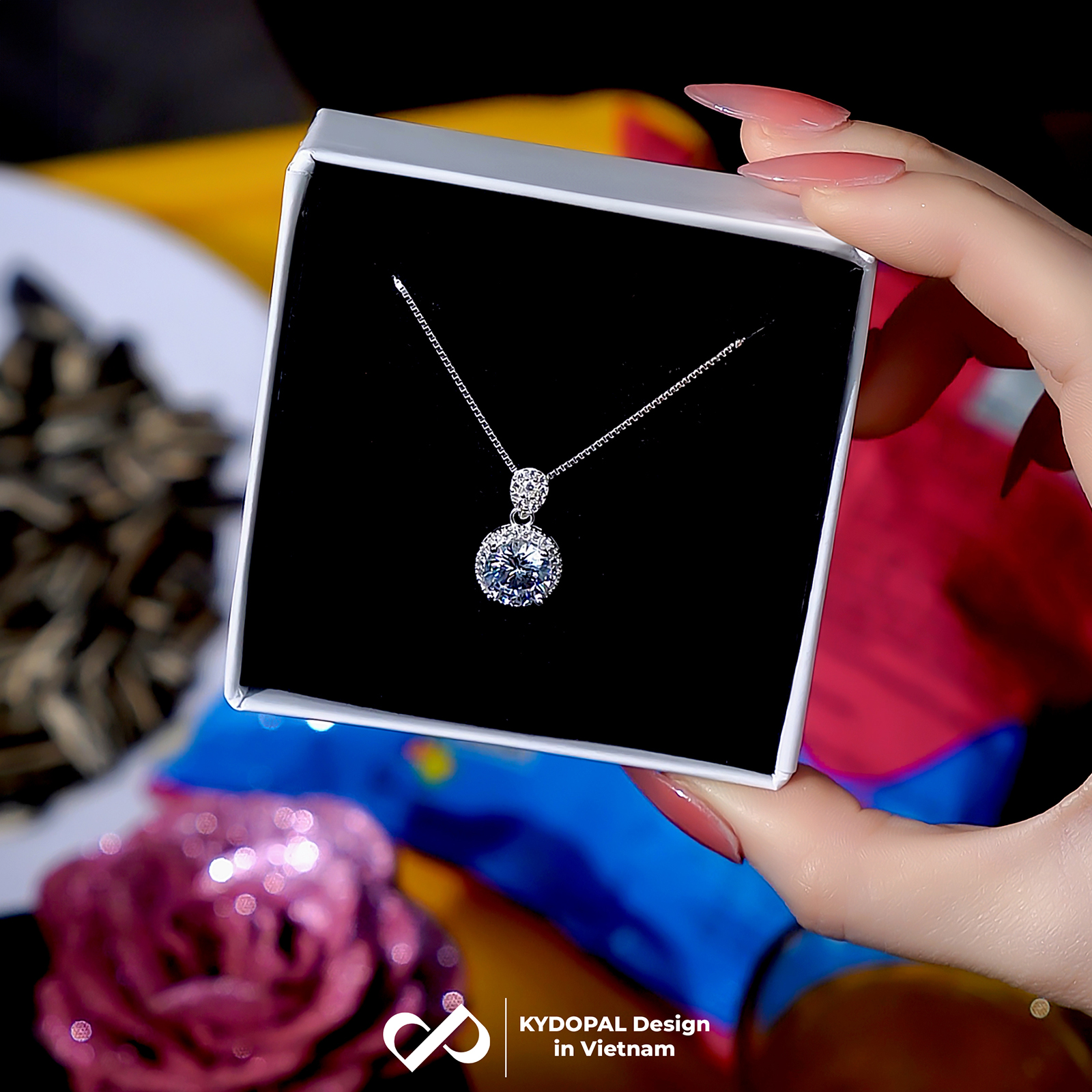 Dây chuyền bạc nữ KYDOPAL mặt đá tròn cá tính nạm đá cao cấp trang sức bạc 925 - PAL9C3C26
