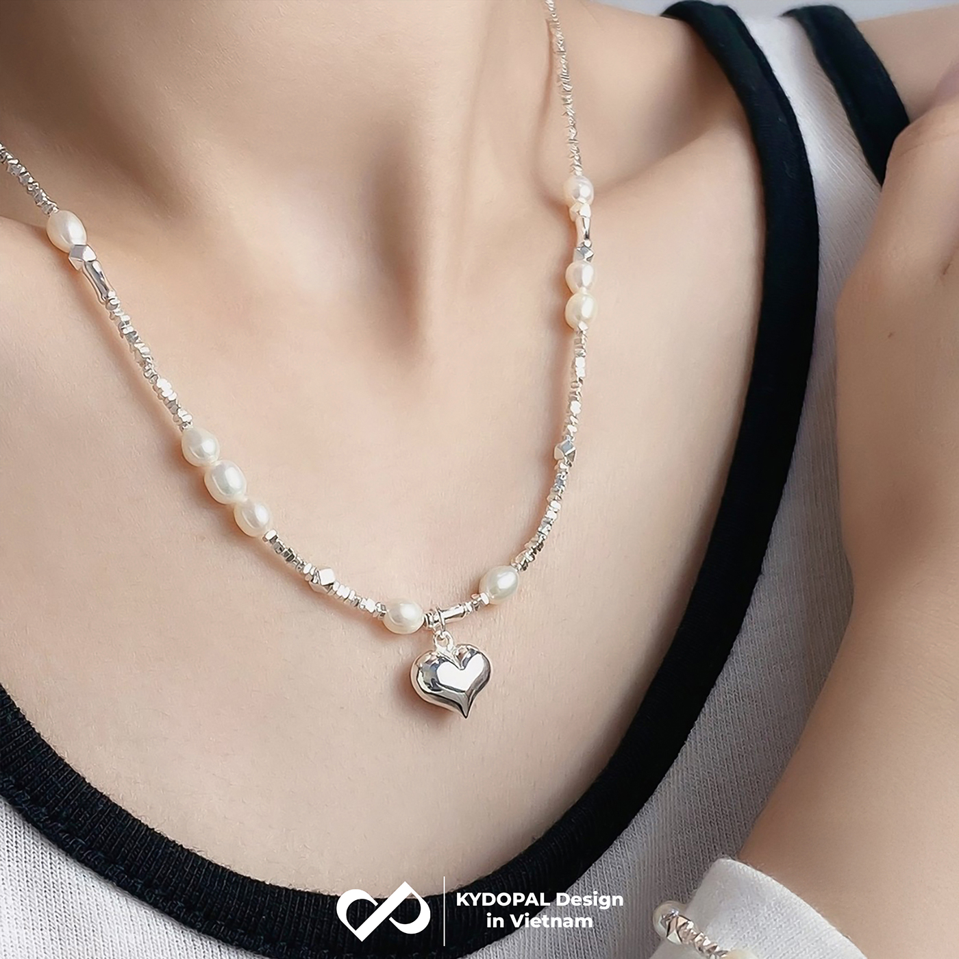 Dây chuyền bạc nữ KYDOPAL hạt vỡ Charm tim trai nước ngọt tự nhiên trang sức cao cấp - PAL9C3C66