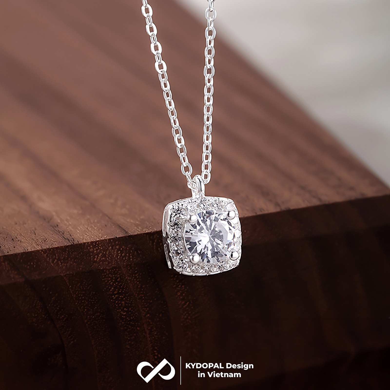 Dây chuyền bạc nữ KYDOPAL mặt vuông cá tính đính đá cao cấp trang sức bạc 925 - PAL9C3C25