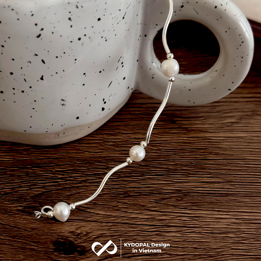 Lắc tay bạc nữ KYDOPAL vòng tay hạt trai nước ngọt mix ống bạc xoắn nữ tính trang sức bạc 925 - PAL9C3L53