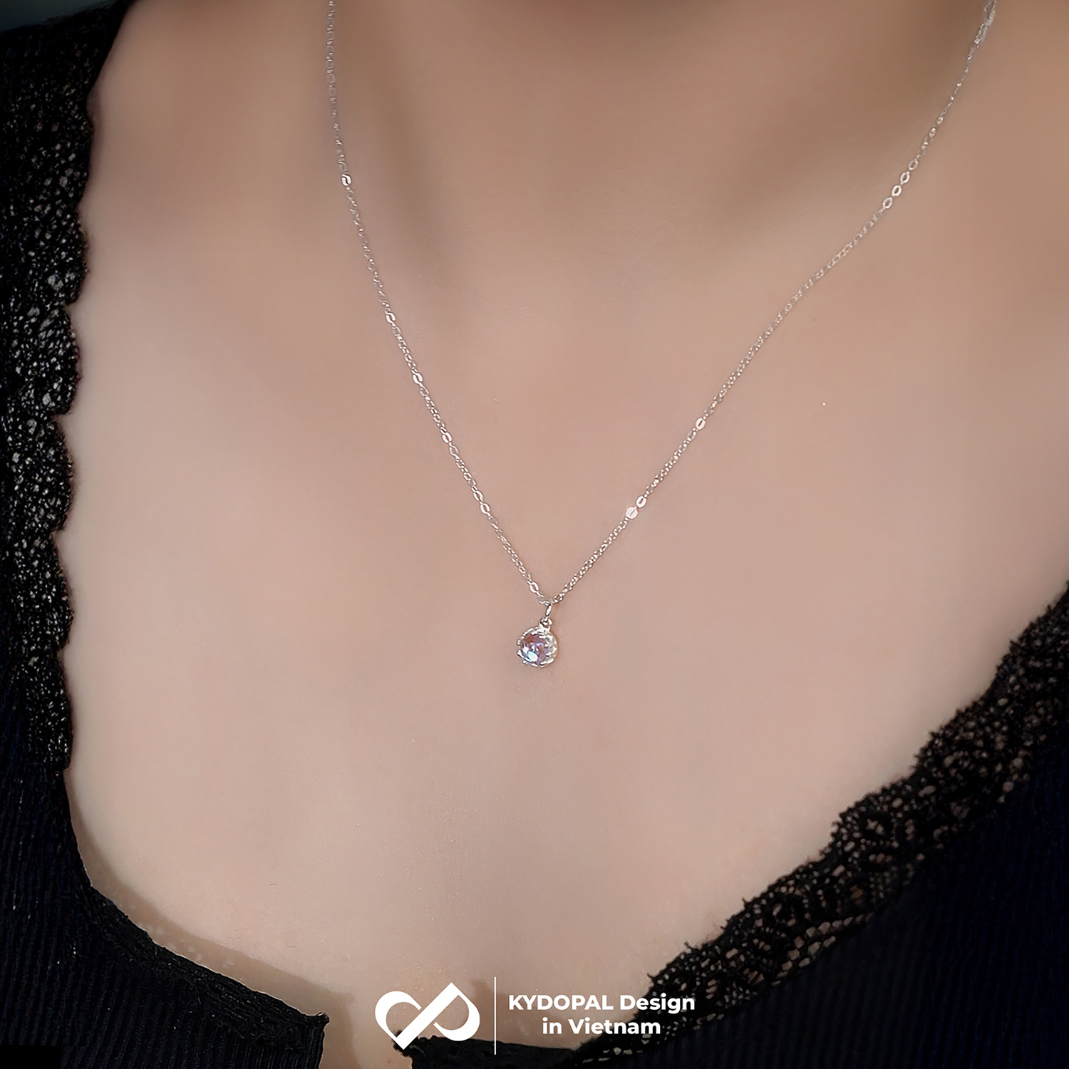 Dây chuyền bạc nữ KYDOPAL vòng cổ đá mặt tròn moonstone mini xinh xắn - PAL9C3C58