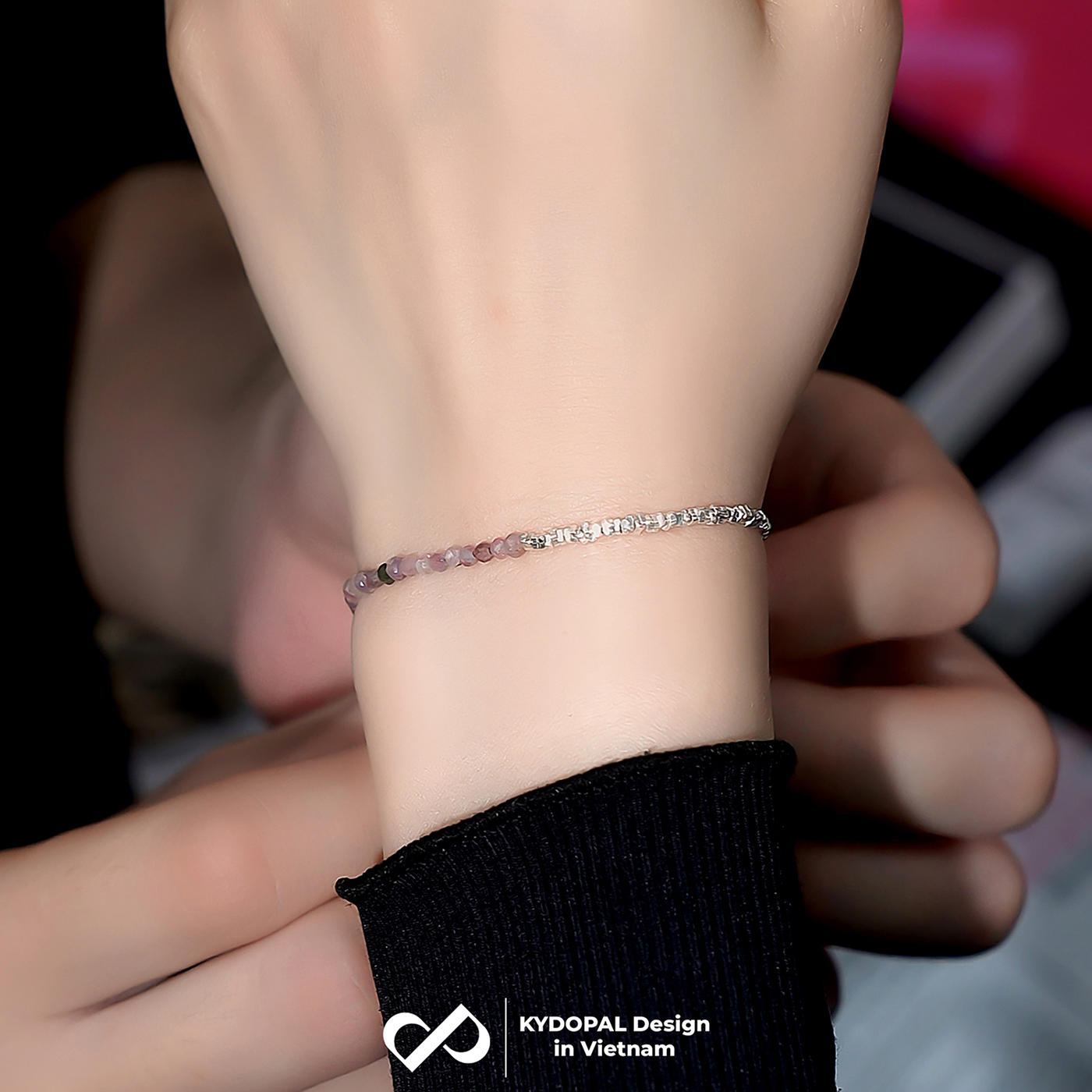 Lắc tay bạc nữ KYDOPAL vòng tay tuamaline hạt đá tròn màu sắc mix hạt bạc vỡ nhẹ nhàng - PAL9C3L24