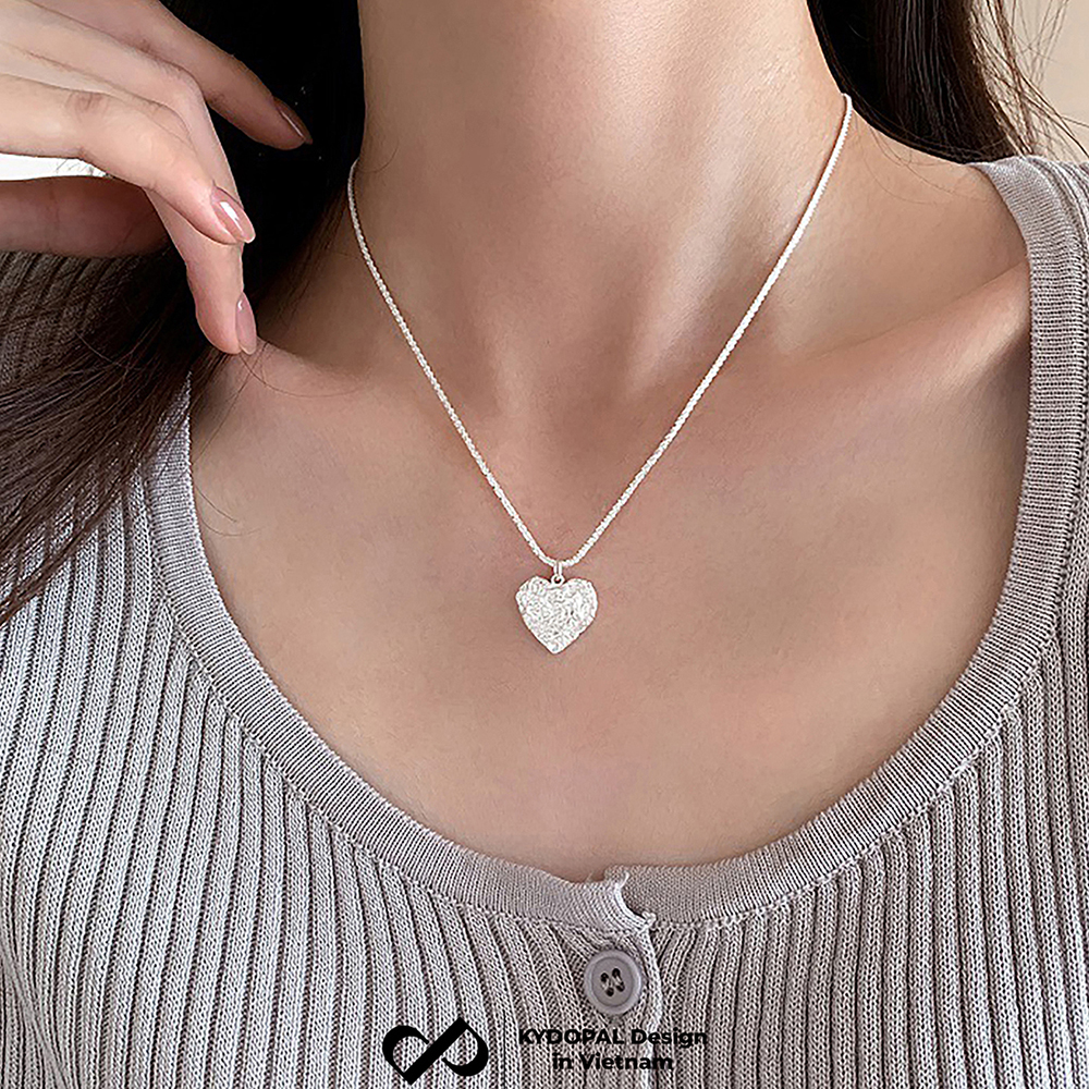 Dây chuyền bạc nữ KYDOPAL vòng cổ cá tính dây xù kim tuyến treo mặt tim phay cát bản to trang sức bạc 925 - PAL9C3C59