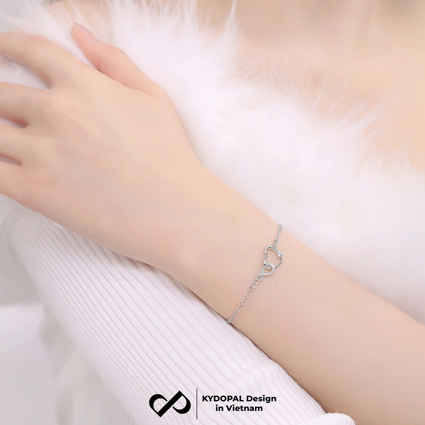 Lắc tay bạc nữ KYDOPAL trái tim cá tính kết nối vô cực nữ tính trang sức bạc 925 - PAL9C3L33